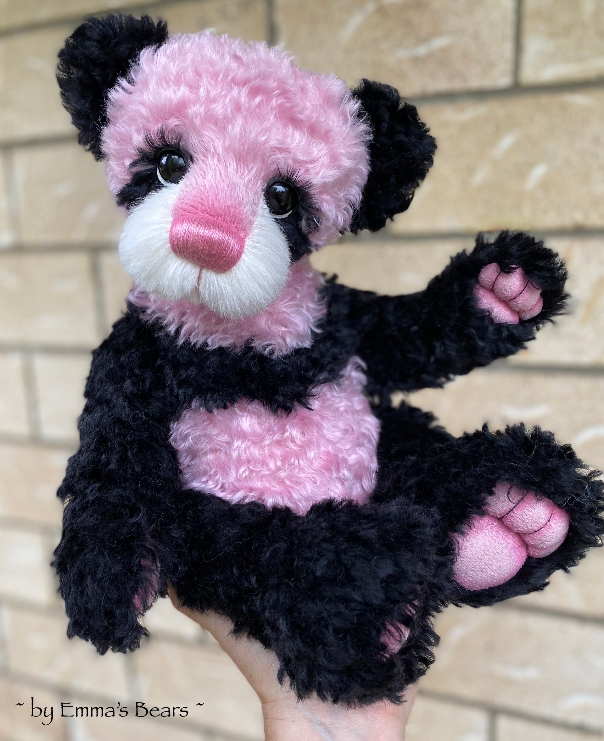 Custom Pink Panda - 18" Kid Mohair and Alpaca Artist Baby Bear by Emma's Bears - OOAK