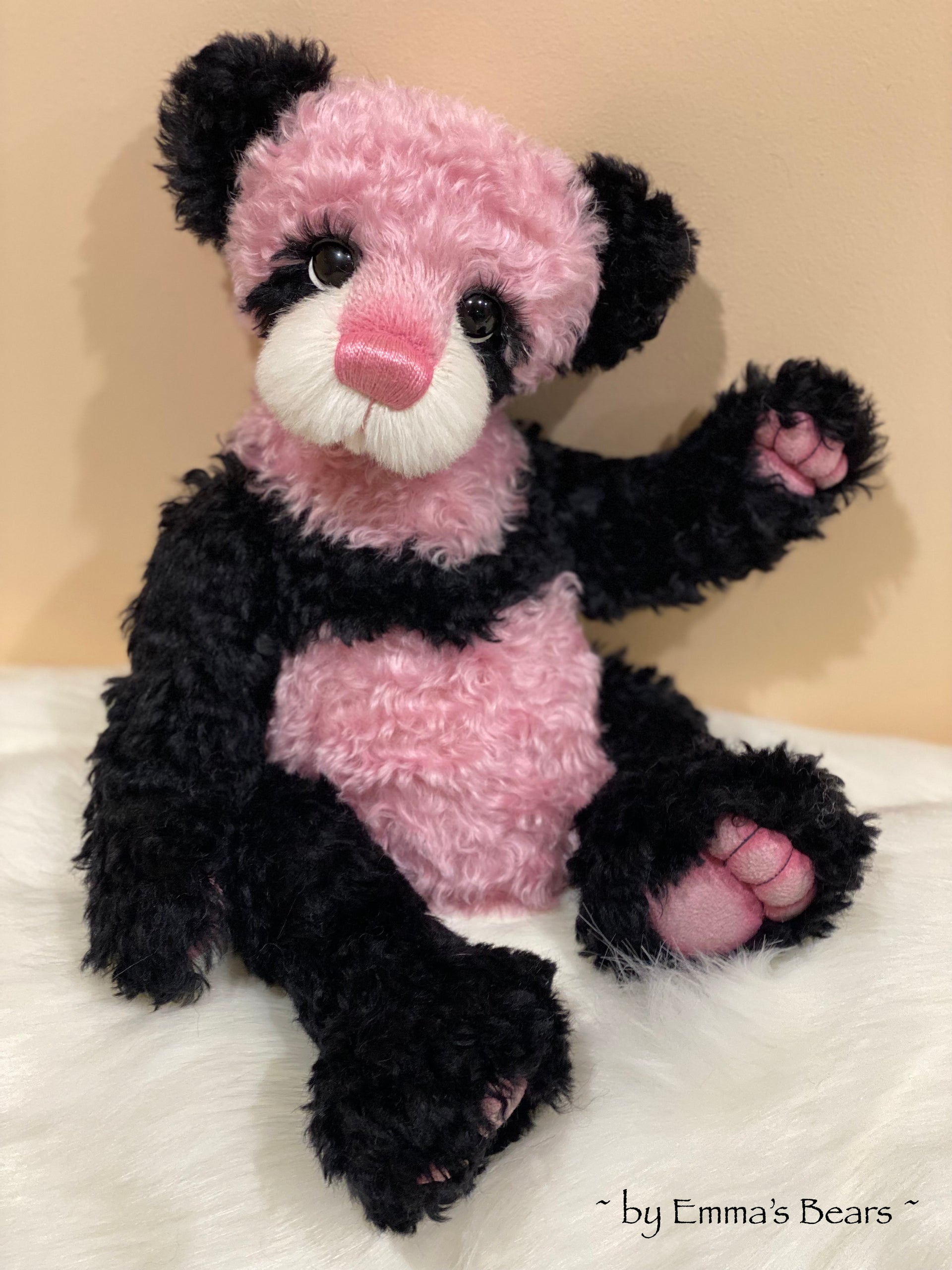 Custom Pink Panda - 18" Kid Mohair and Alpaca Artist Baby Bear by Emma's Bears - OOAK