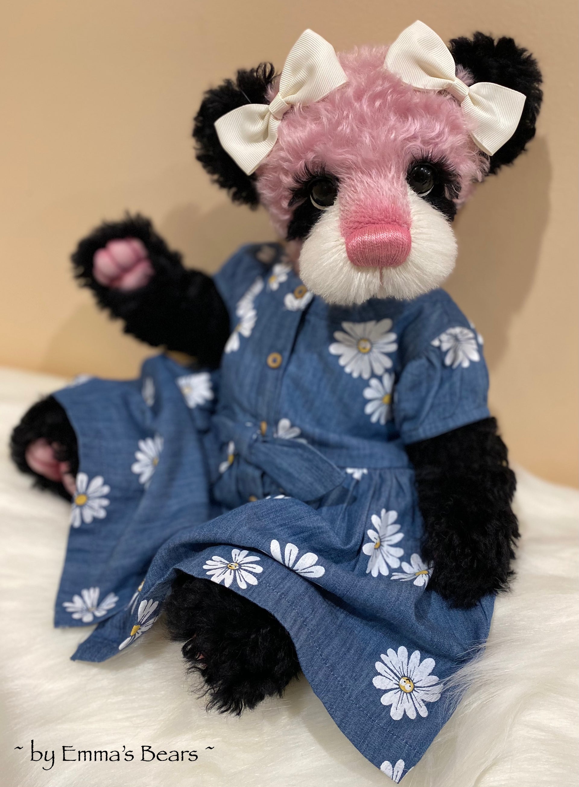 Custom Pink Panda - 18" Kid Mohair and Alpaca Artist Baby Bear by Emma's Bears - OOAK