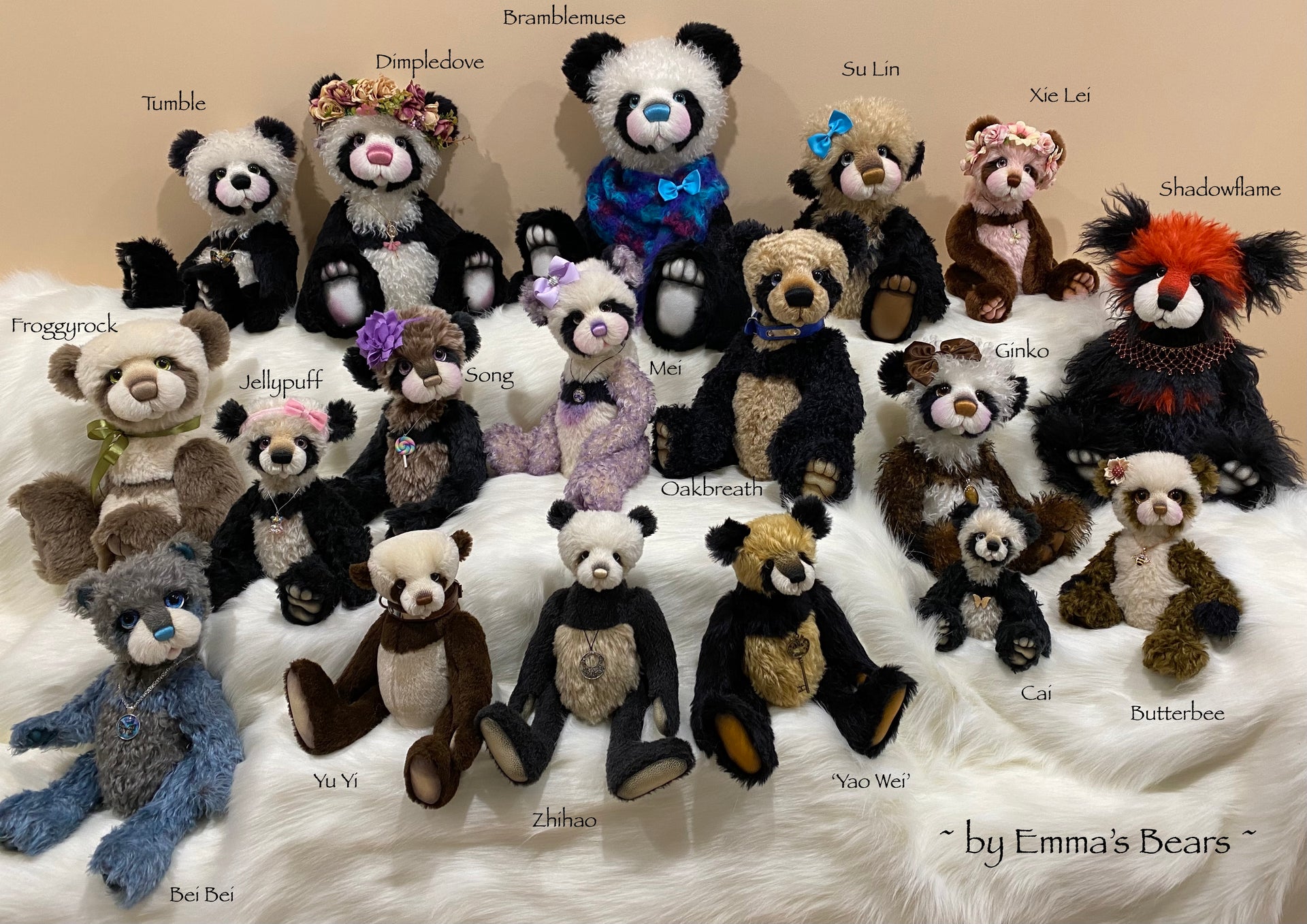 Su Lin - 17" mohair artist panda bear by Emma's Bears  - OOAK
