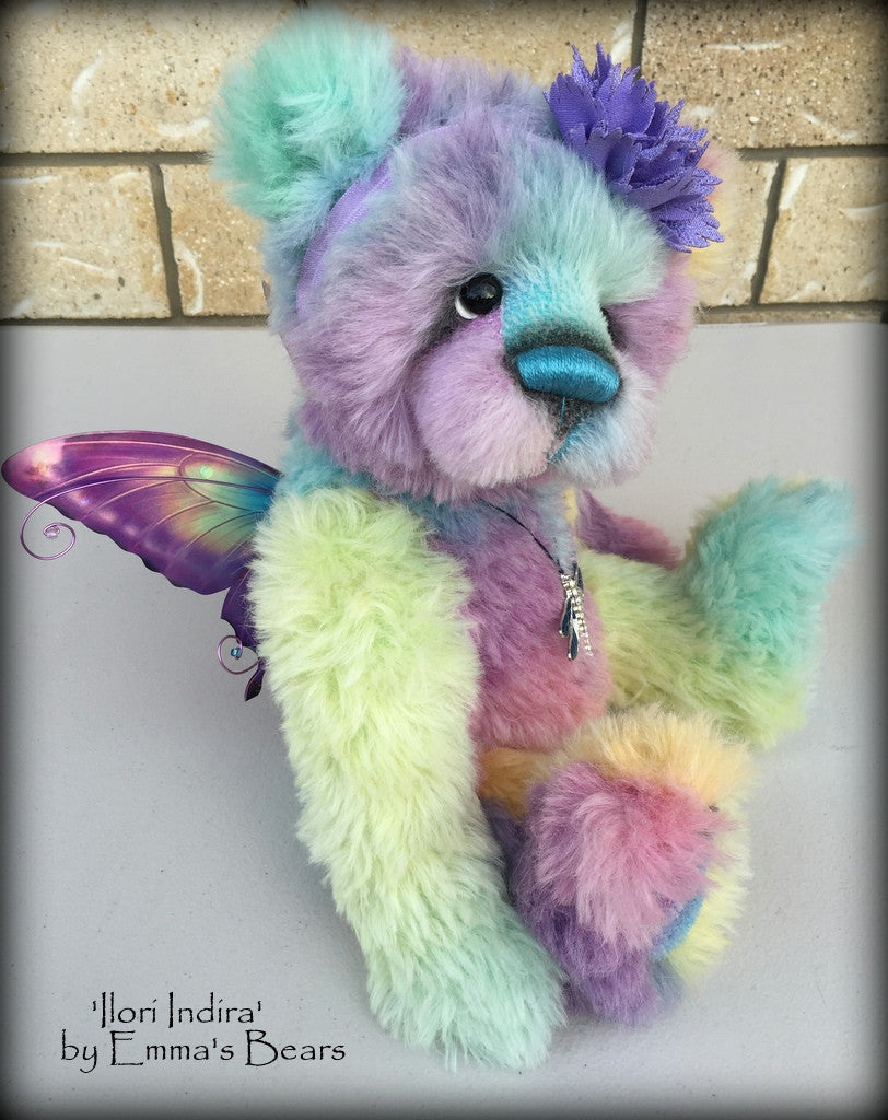 Ilori Indira - 16" hand dyed rainbow alpaca fairy bear  - OOAK by Emma's Bears