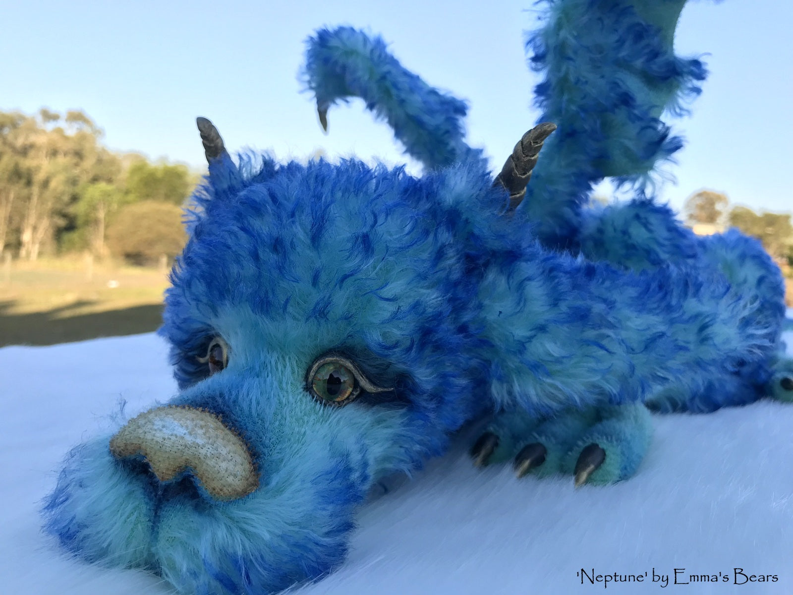 Neptune Dragon - 37" kid mohair dragon soft sculpture - OOAK by Emma's Bears