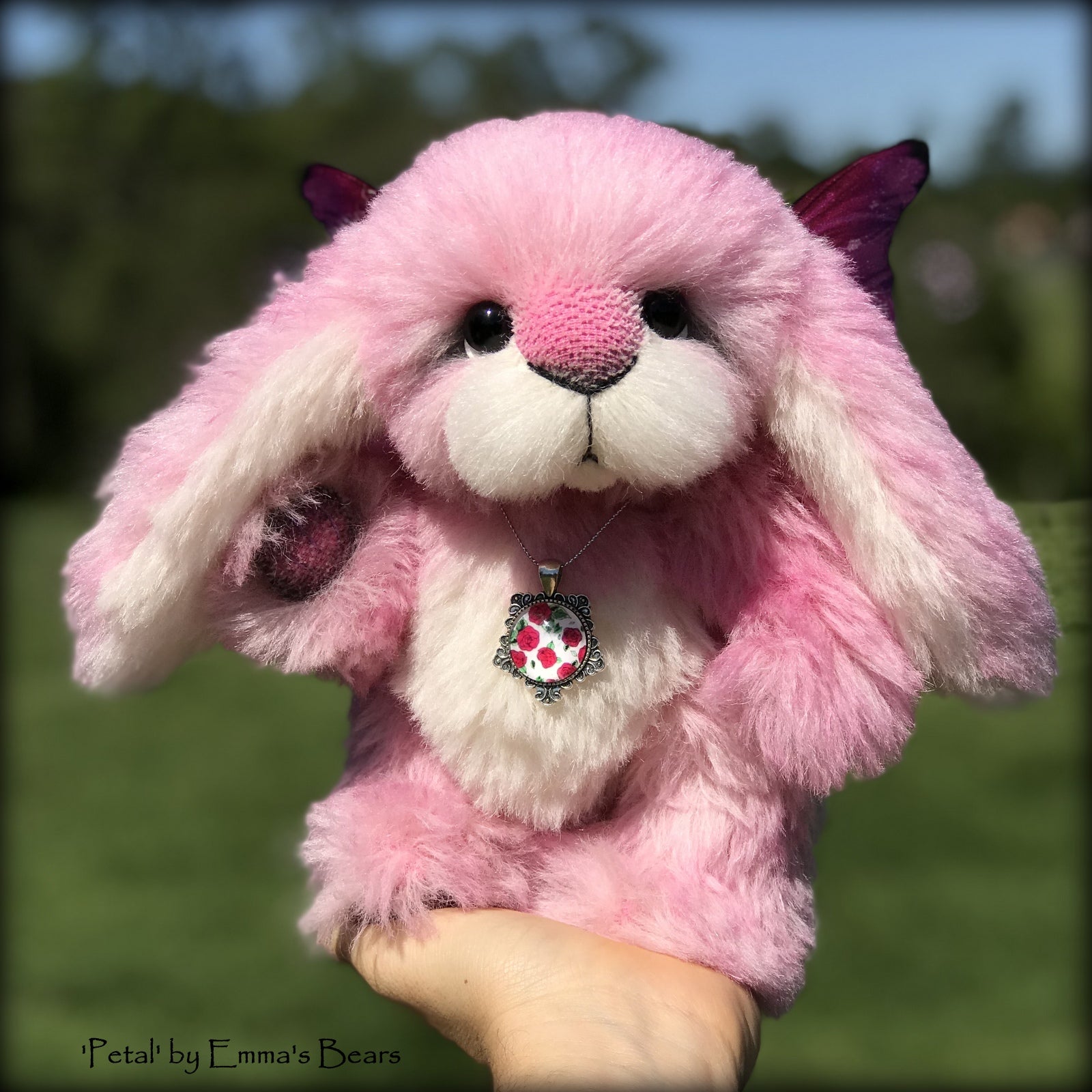 Petal - 9" Hand dyed alpaca artist Easter Bunny by Emma's Bears - OOAK