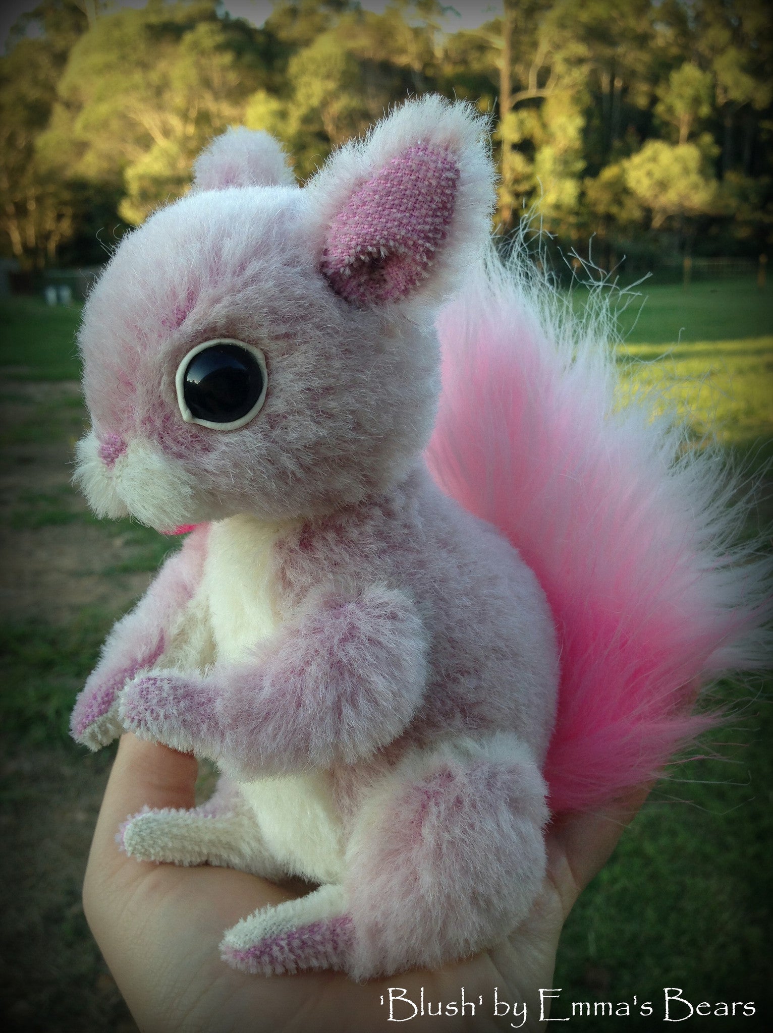 Blush Squirrel - 6IN hand dyed pink mohair squirrel by Emmas Bears - OOAK