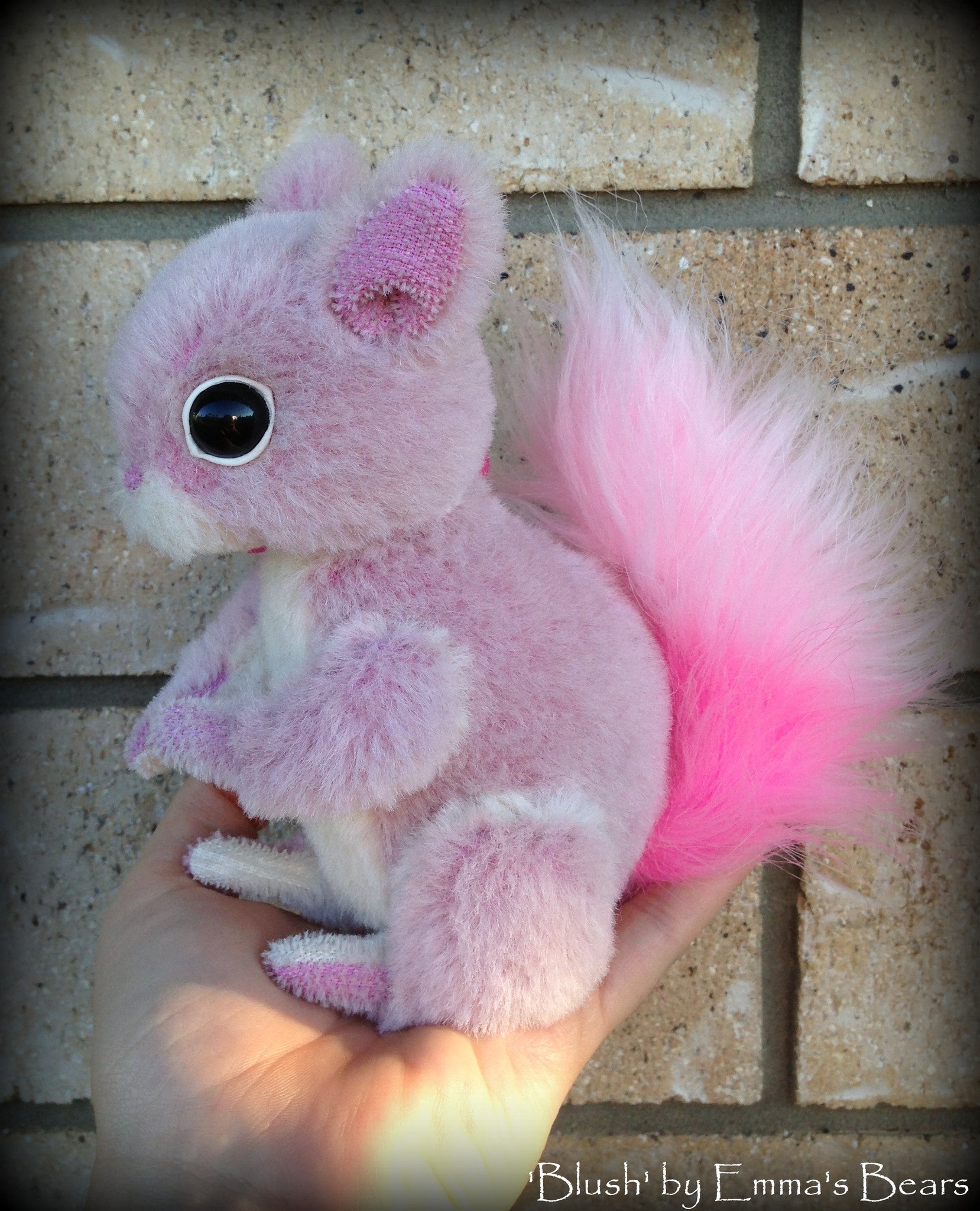 Blush Squirrel - 6IN hand dyed pink mohair squirrel by Emmas Bears - OOAK