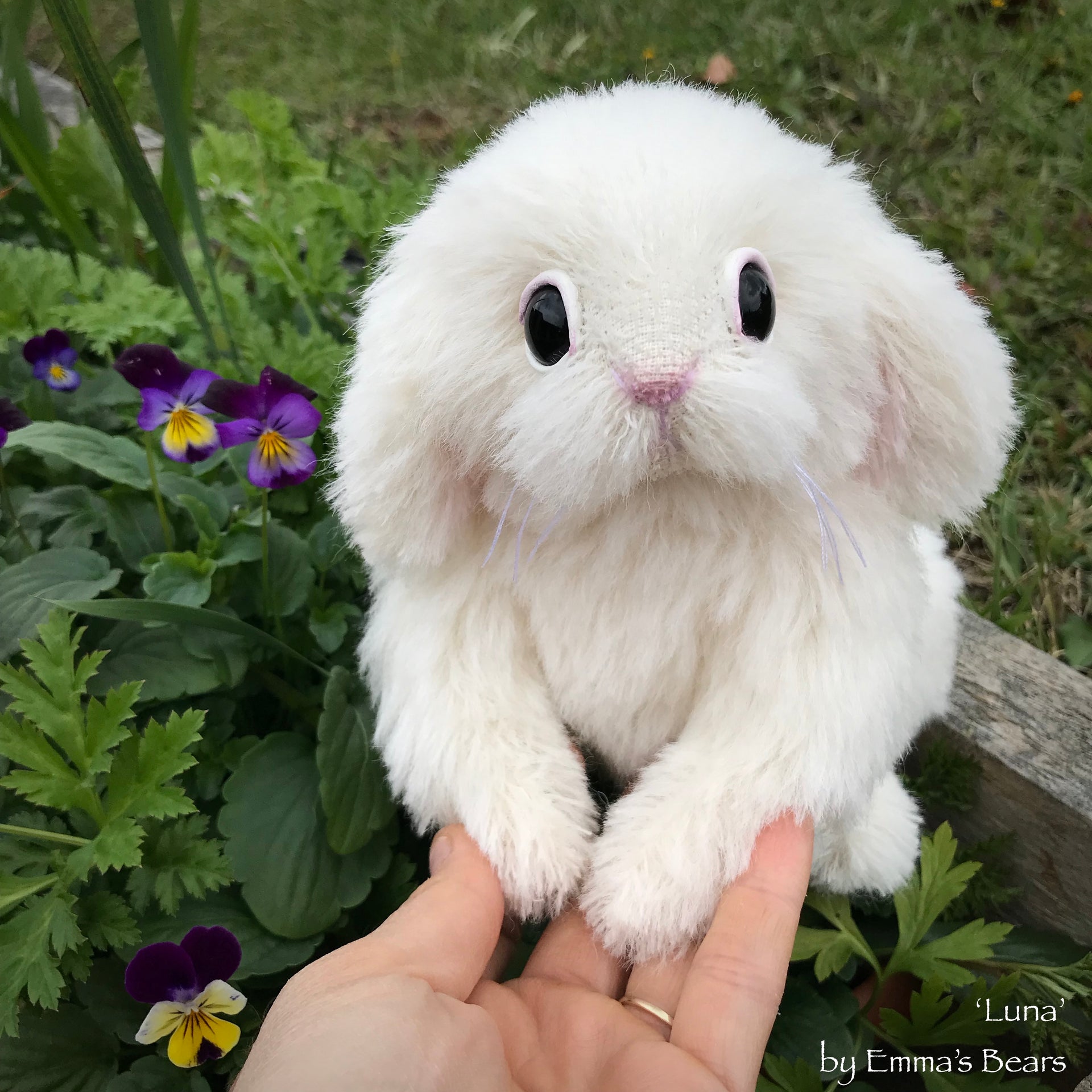 Luna- 8" White Alpaca Artist Bunny by Emma's Bears - OOAK