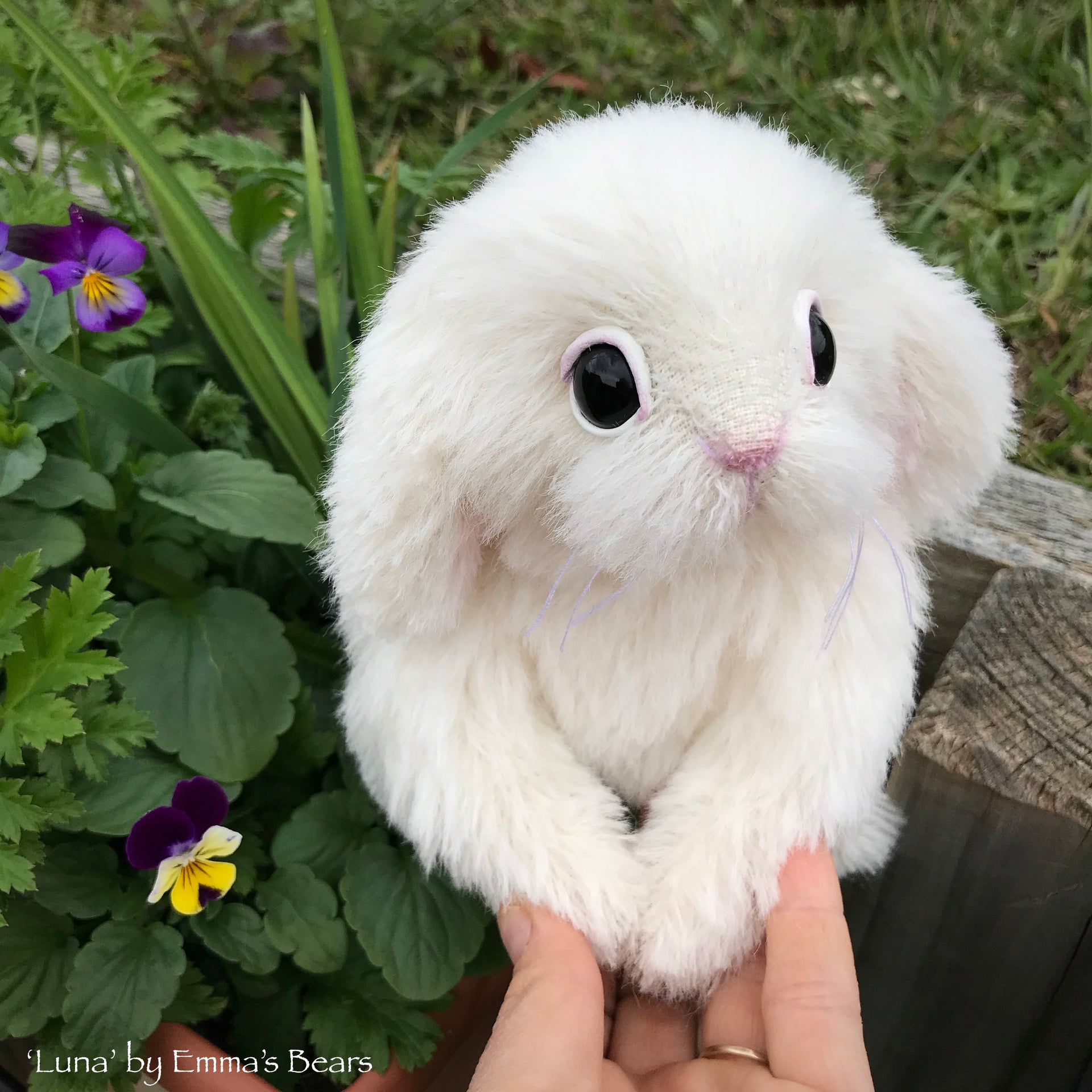 Luna- 8" White Alpaca Artist Bunny by Emma's Bears - OOAK