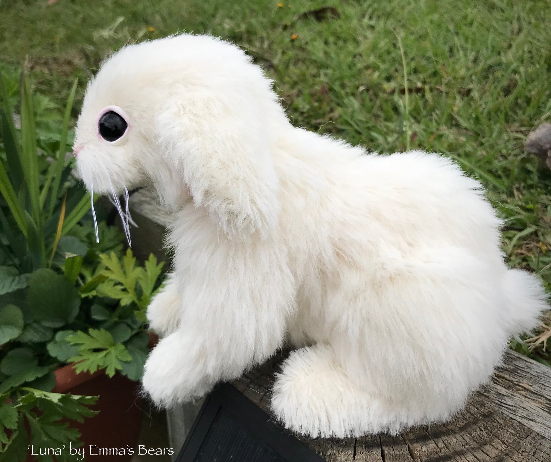 Luna- 8" White Alpaca Artist Bunny by Emma's Bears - OOAK