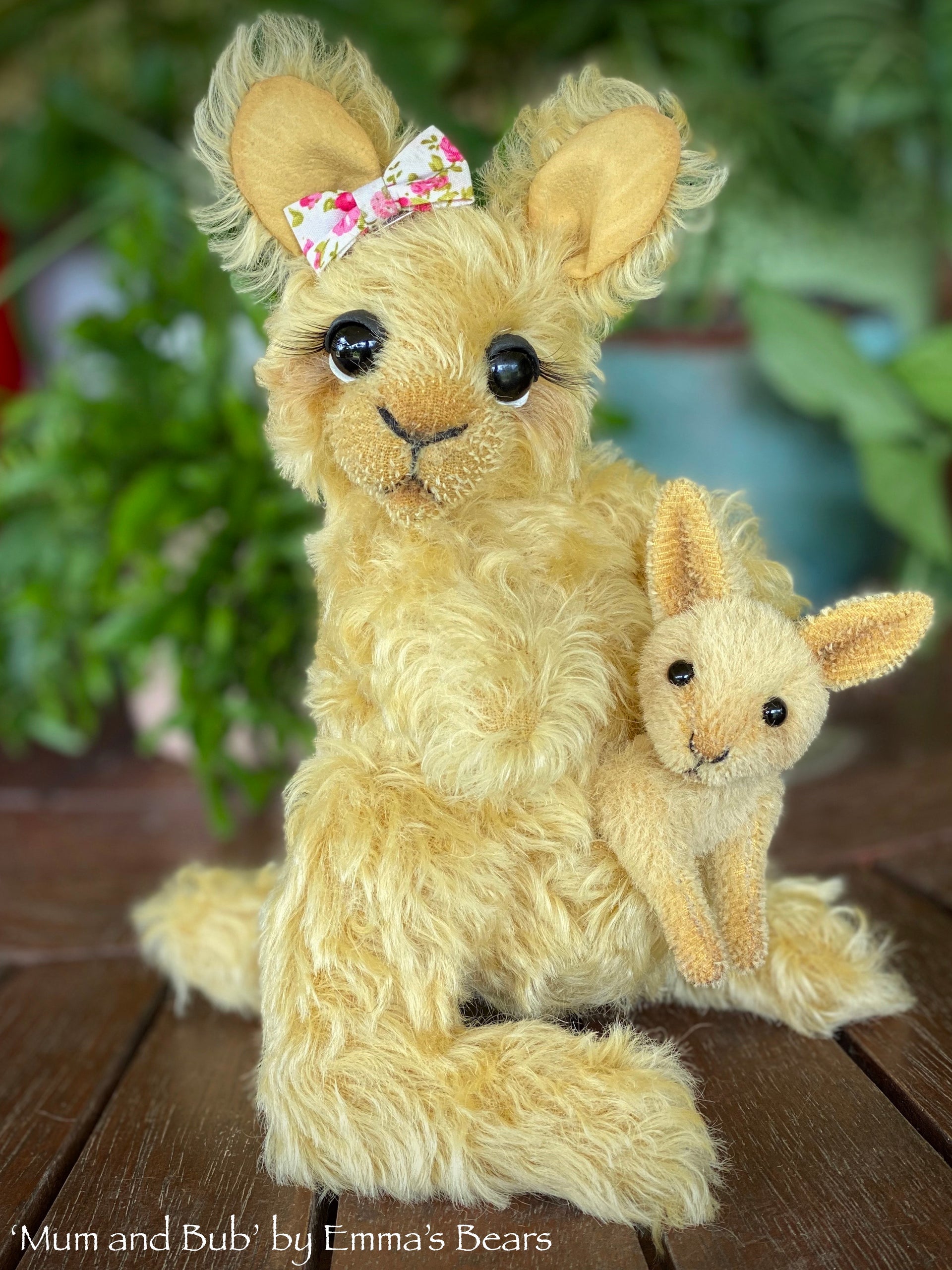 Collaboration Bear: Mum and Bub - 8" handmade mohair artist kangaroo - OOAK