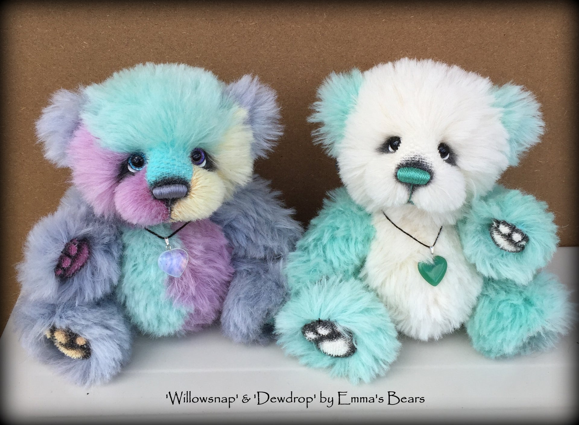 Dewdrop - 9IN aqua and white alpaca bear by Emmas Bears - OOAK