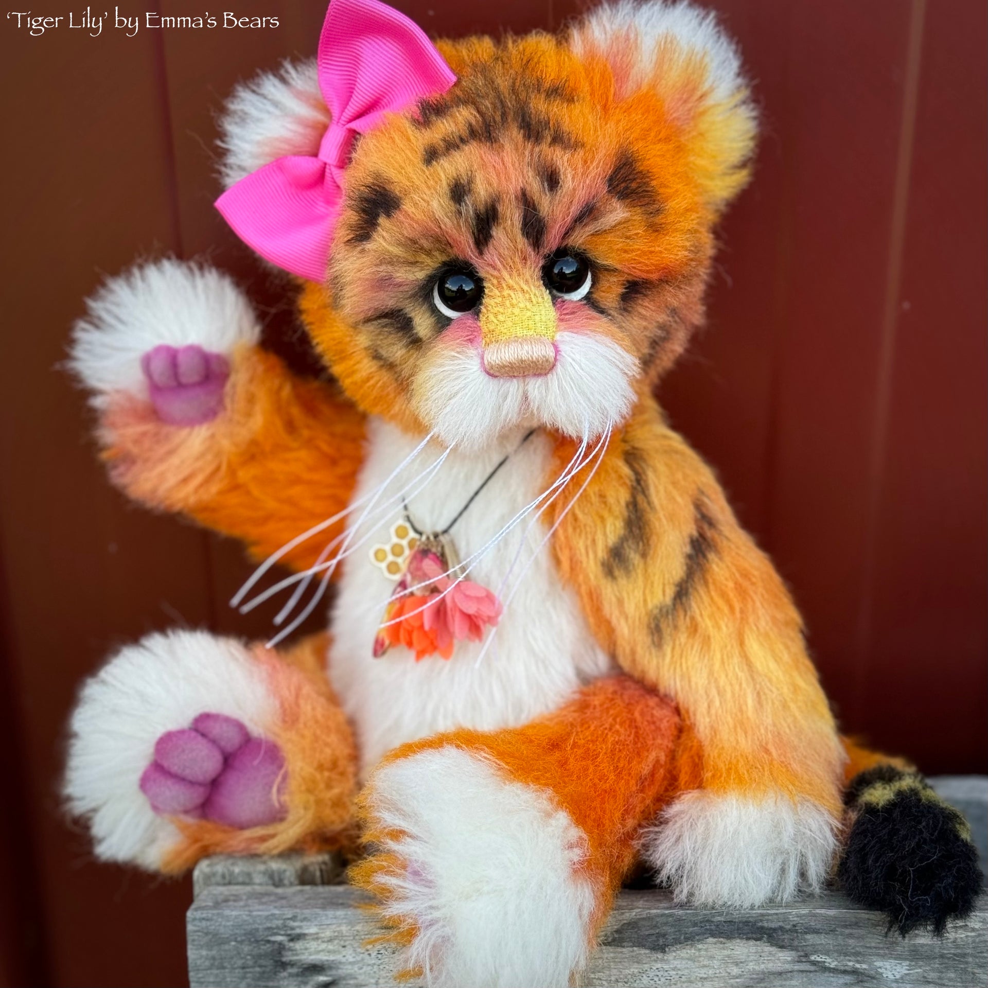 Tiger Lily - 12" Hand-dyed alpaca artist Tiger Teddy by Emma's Bears - OOAK