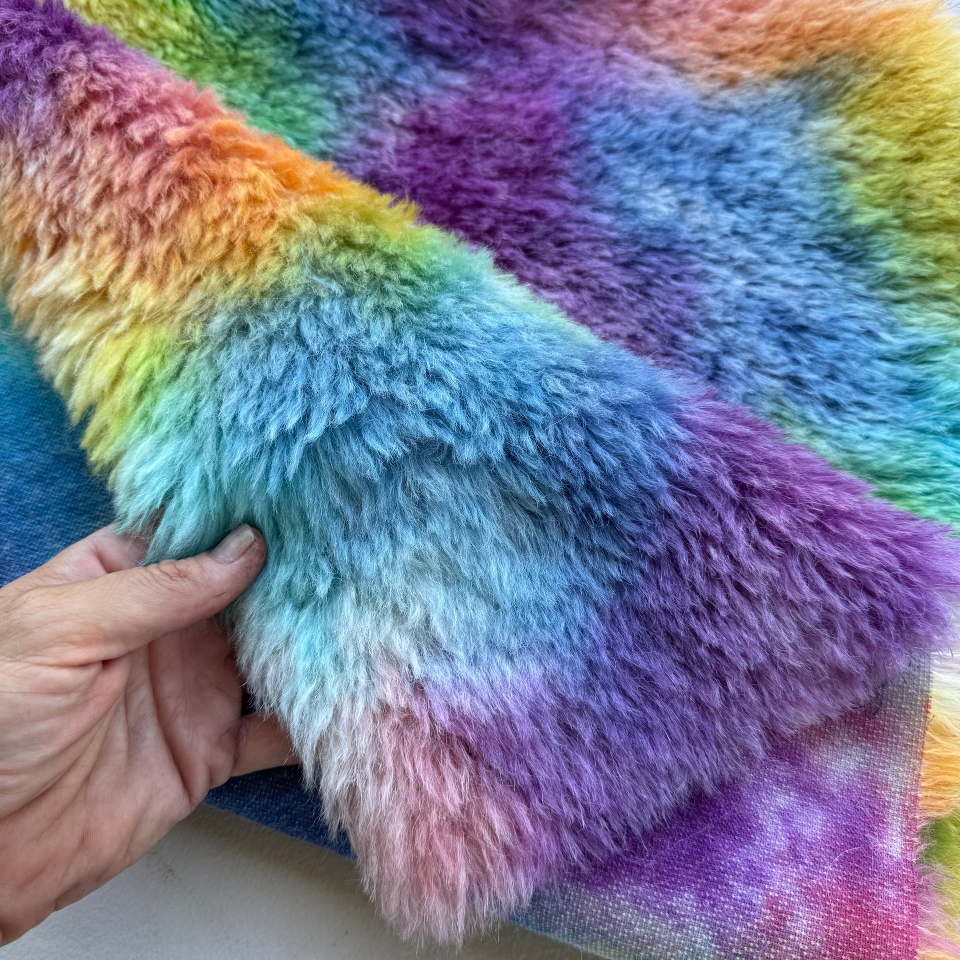Long Alpaca - Hand Dyed Bright Rainbow - Fat 1/4m - DEC061