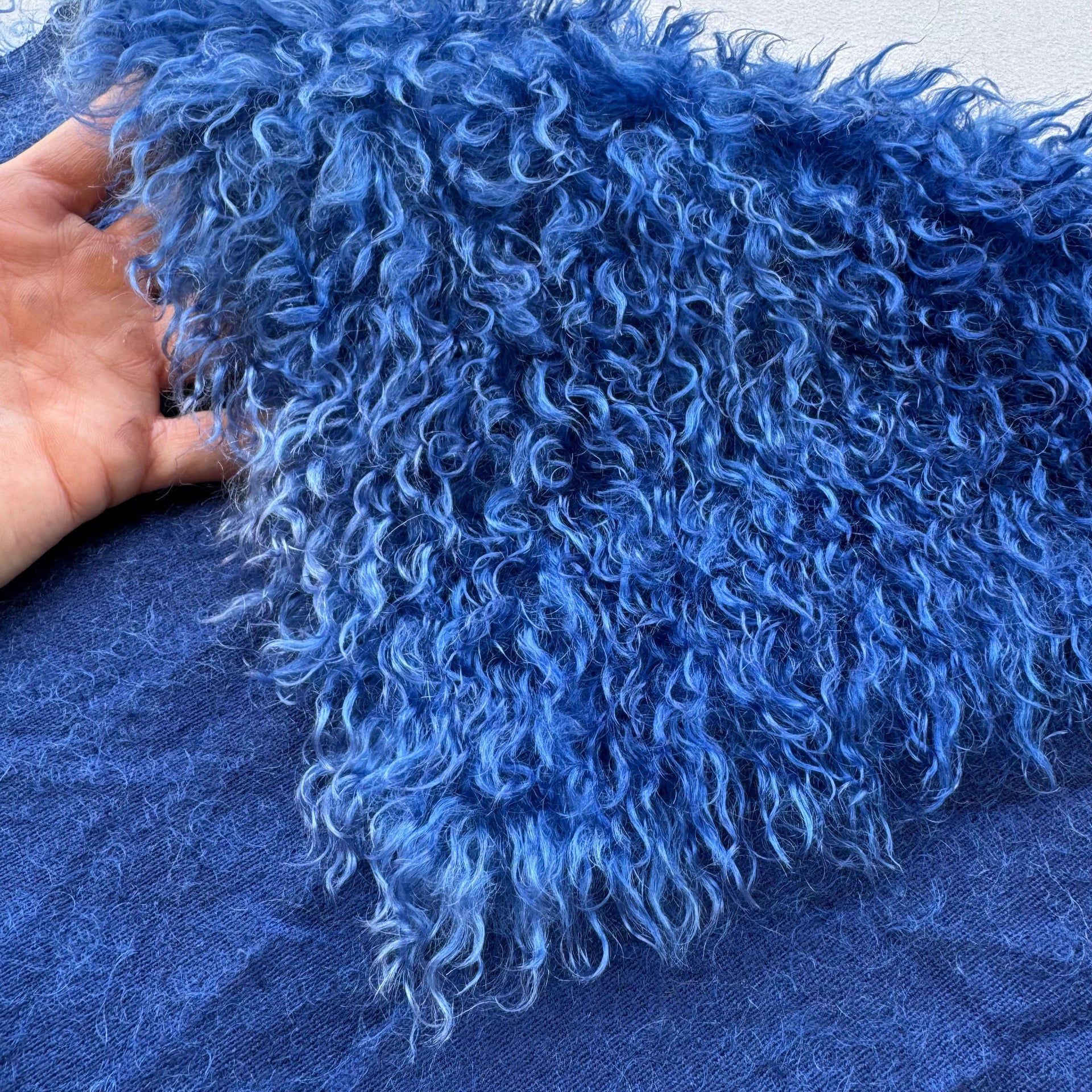 Curlylocks Mohair - Hand Dyed Dark Denim Batik - Fat 1/8m - DEC095