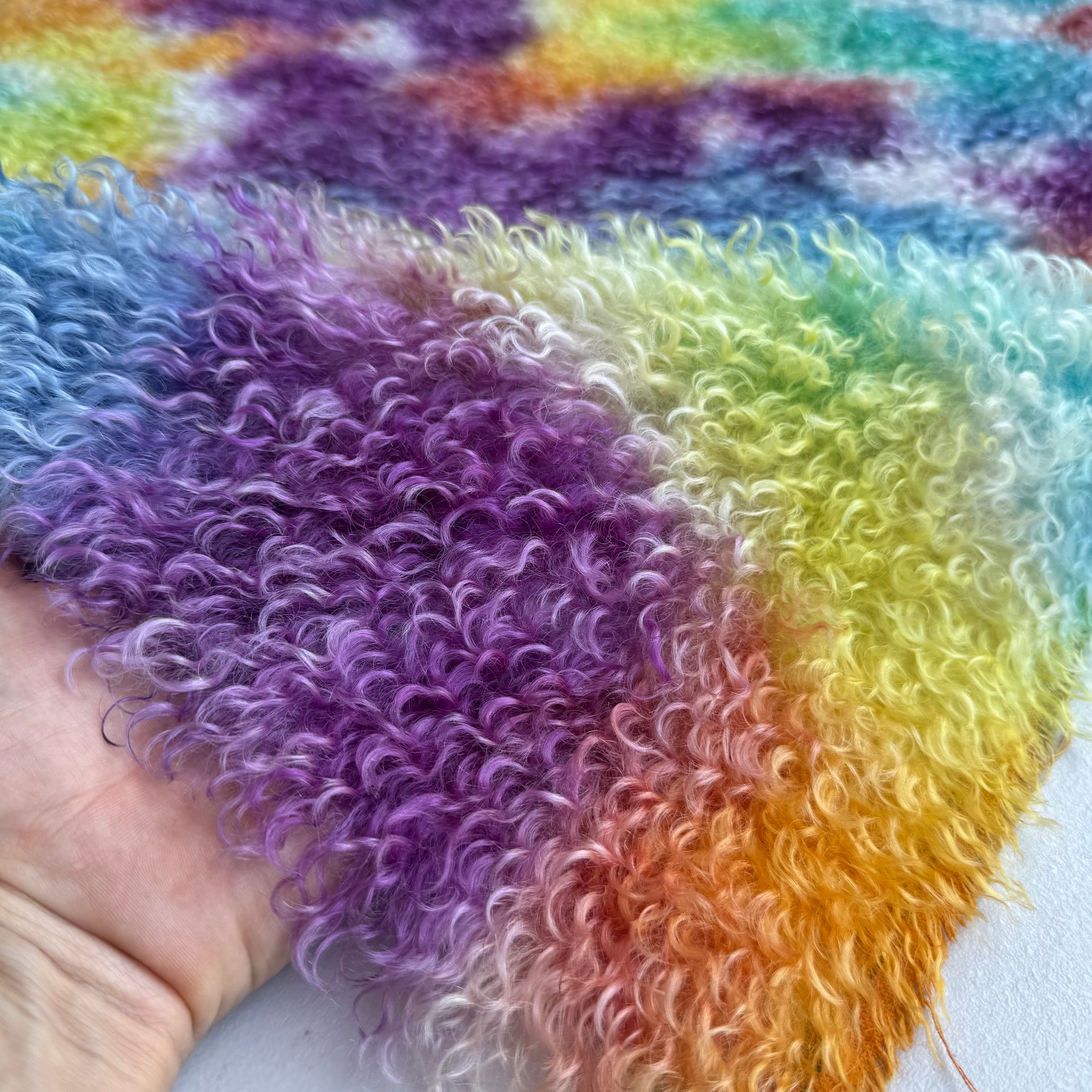 Curlylocks Mohair - Hand Dyed Rainbow Party - Fat 1/2m - DEC125