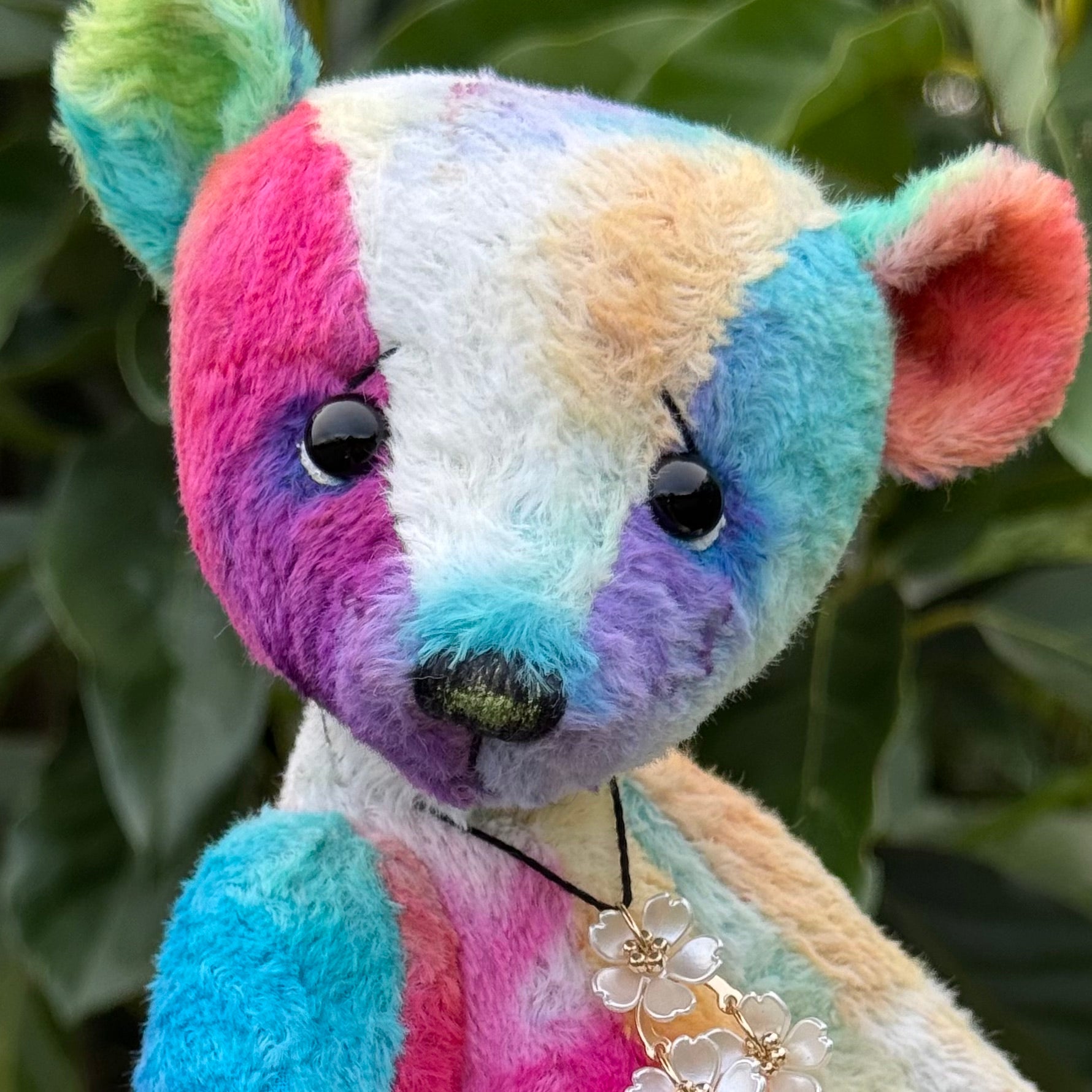 Motley - 10" Hand-dyed Rainbow Viscose artist bear by Emma's Bears - OOAK