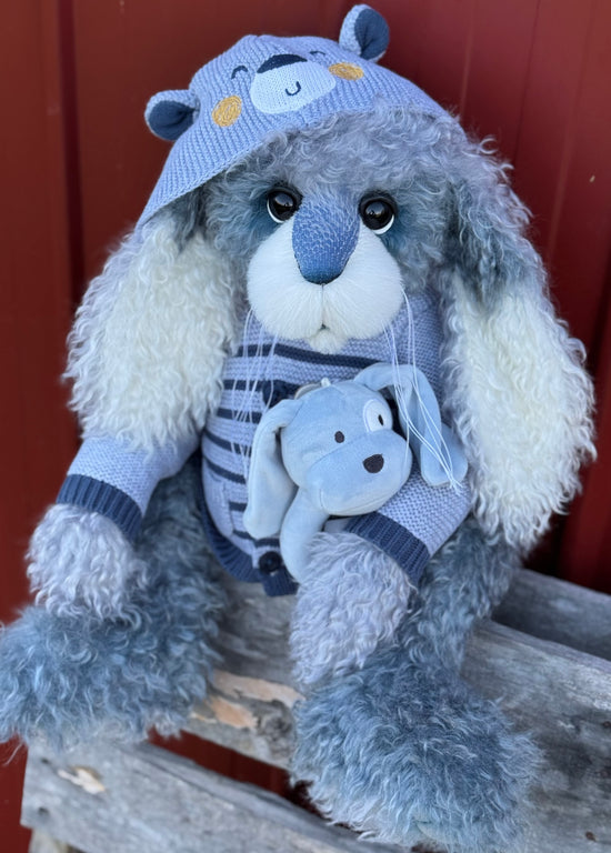 Cottontail Peep - 22" Silvery Blue Mohair Easter Artist Bunny by Emma's Bears - OOAK