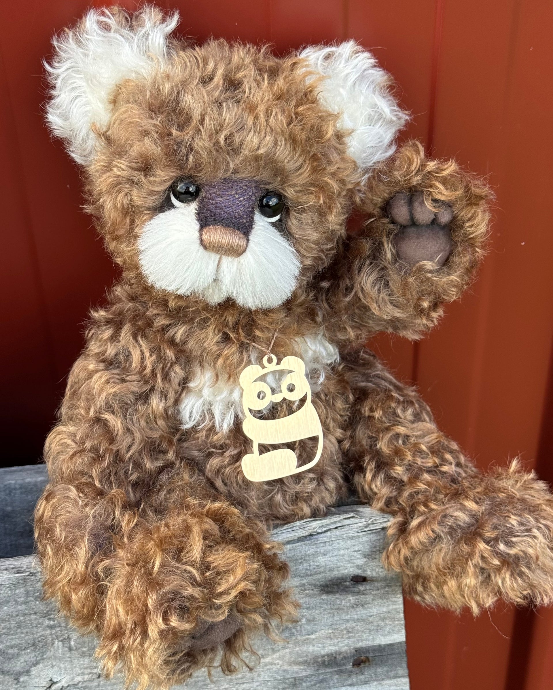 Button - 12" Hand-dyed curly kid mohair Artist Bear by Emma's Bears - OOAK