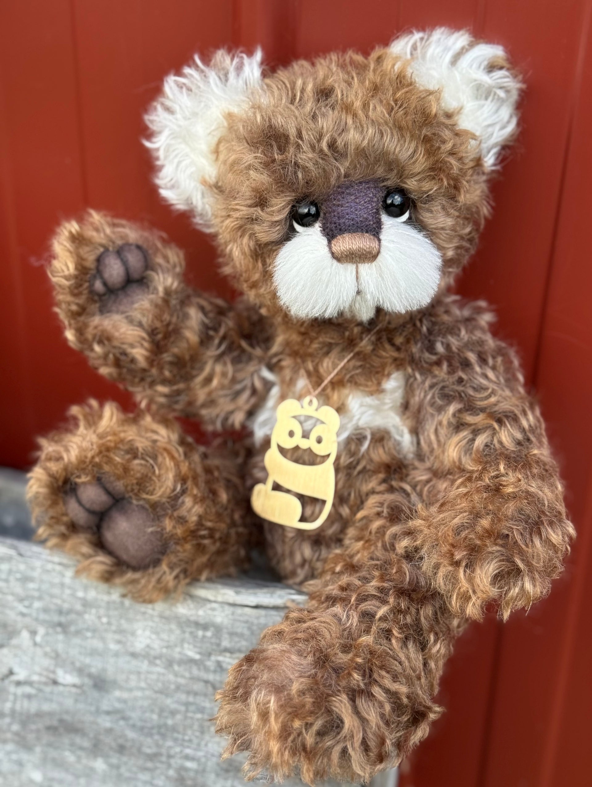 Button - 12" Hand-dyed curly kid mohair Artist Bear by Emma's Bears - OOAK