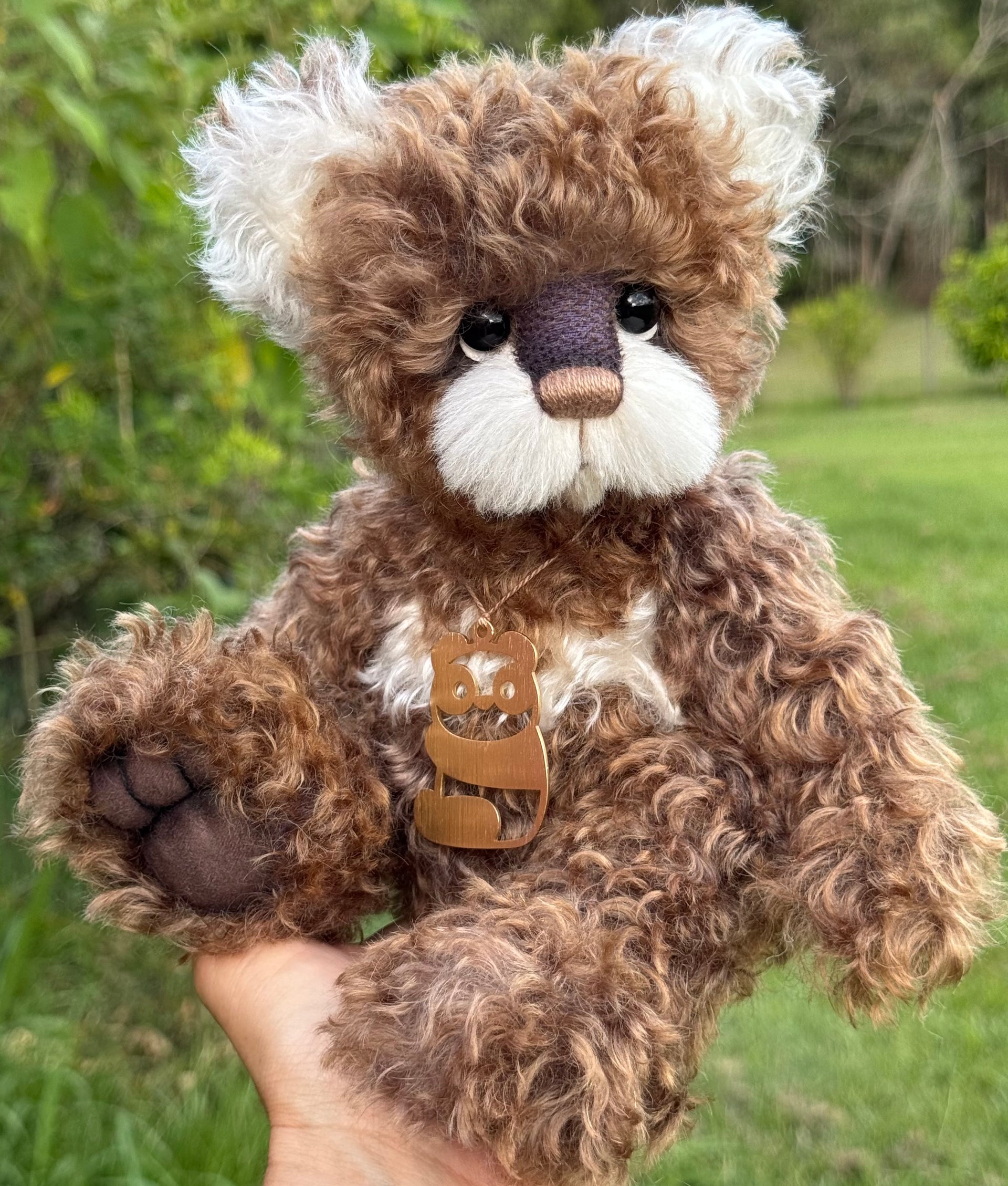 Button - 12" Hand-dyed curly kid mohair Artist Bear by Emma's Bears - OOAK