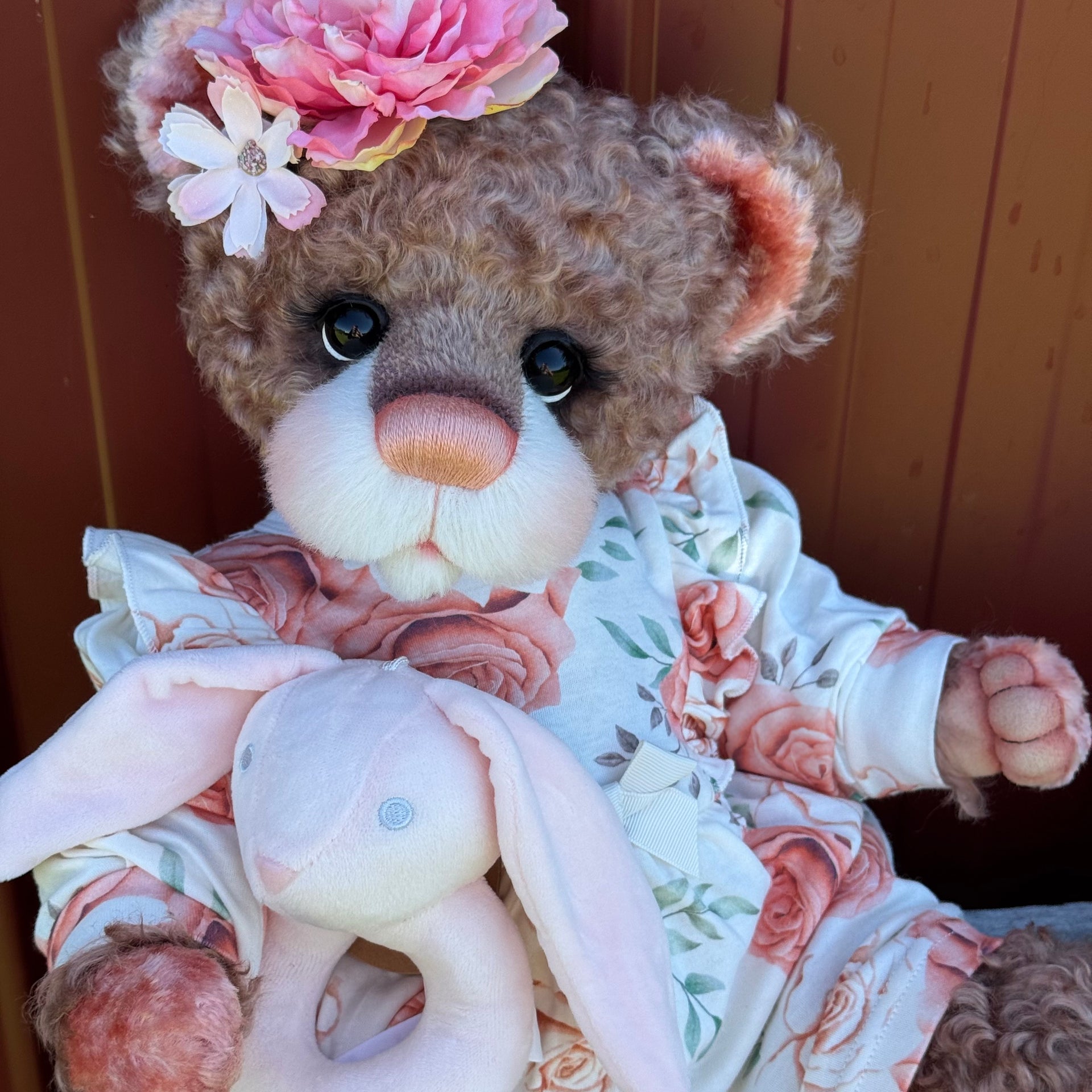 Daisy Nutmeg - 18" Chocolate and Peach Mohair EASTER Artist Bear by Emma's Bears - OOAK
