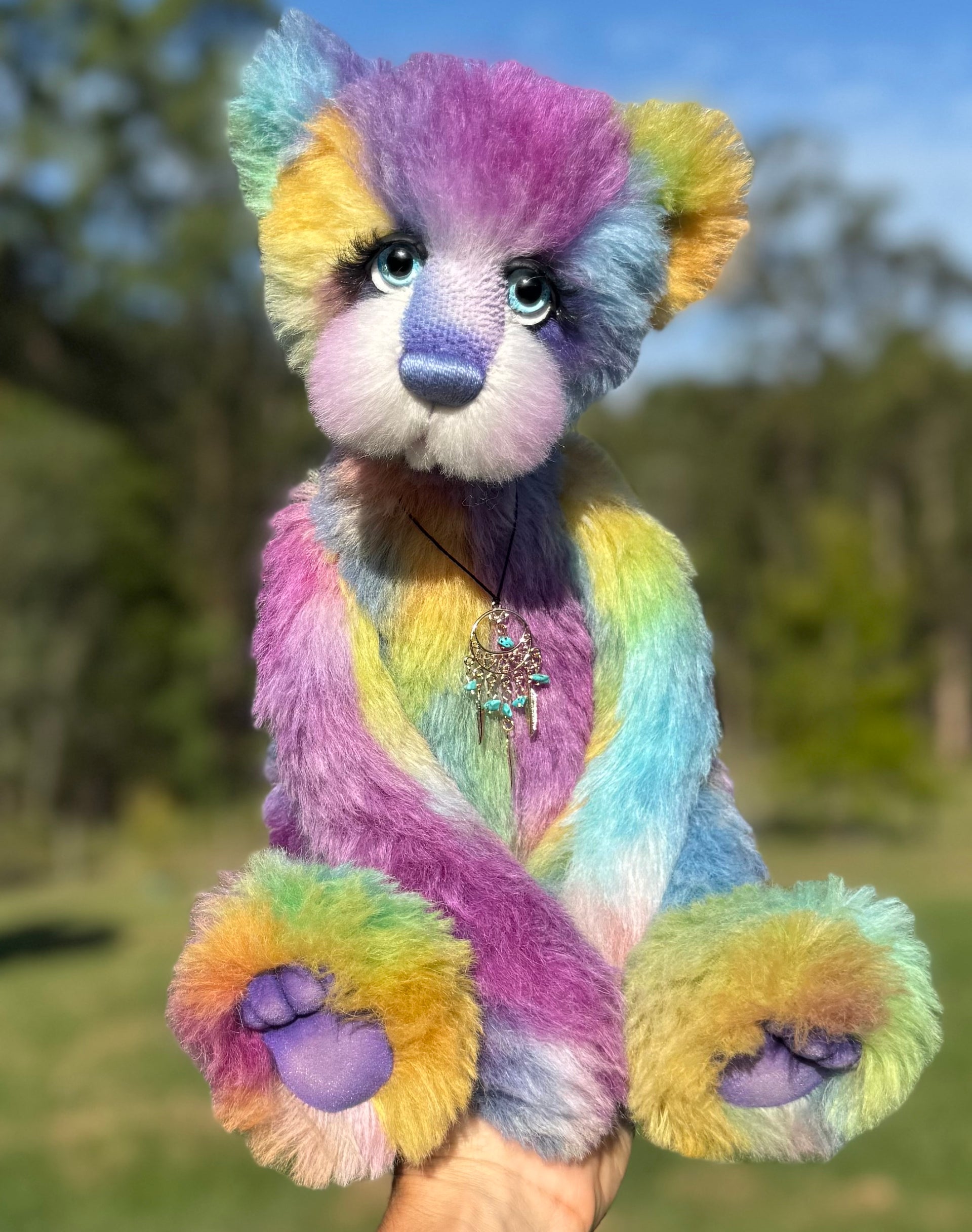 Miss Aurora Starburst - 18" hand dyed alpaca rainbow artist bear by Emmas Bears - OOAK