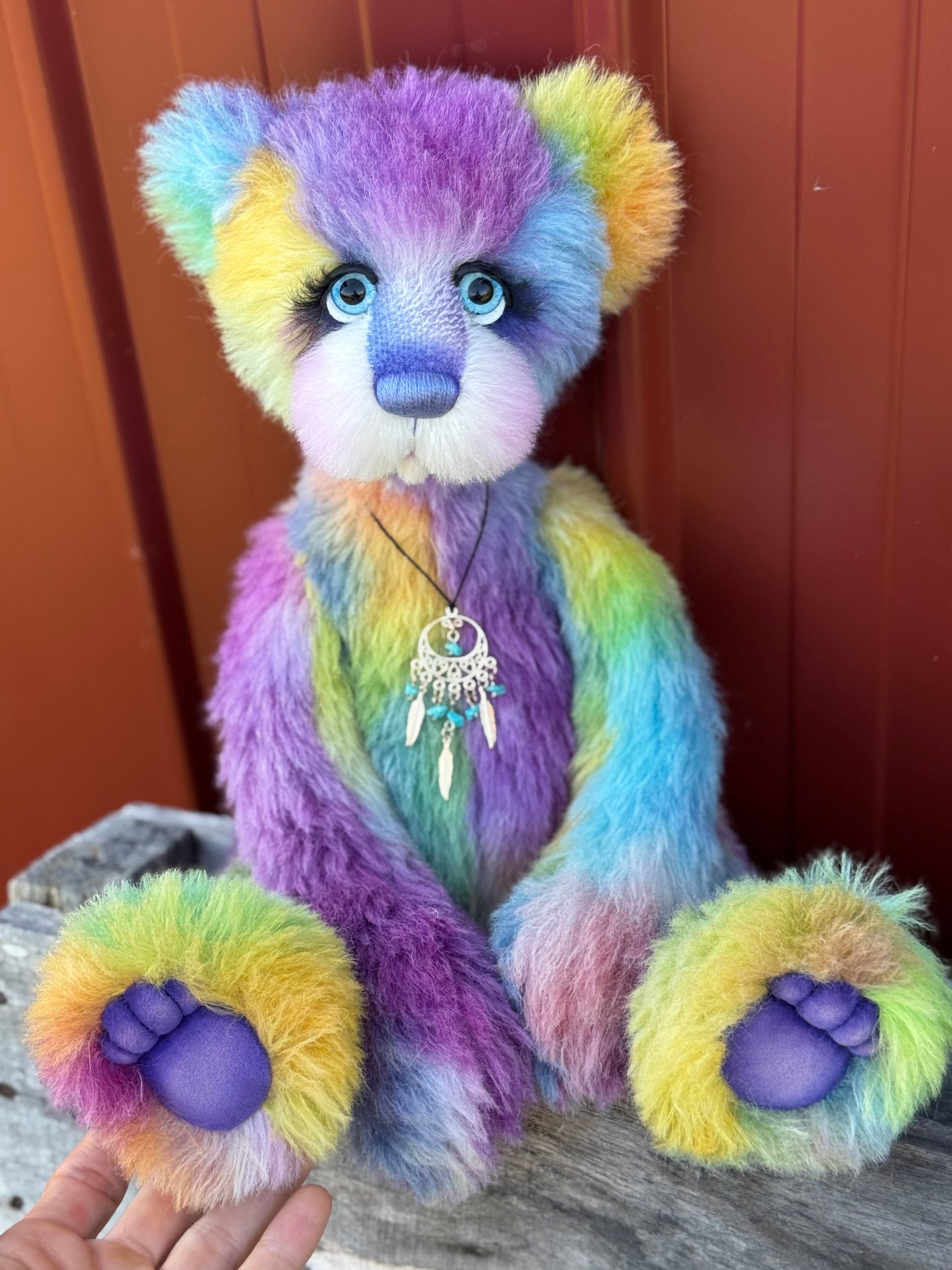 Miss Aurora Starburst - 18" hand dyed alpaca rainbow artist bear by Emmas Bears - OOAK