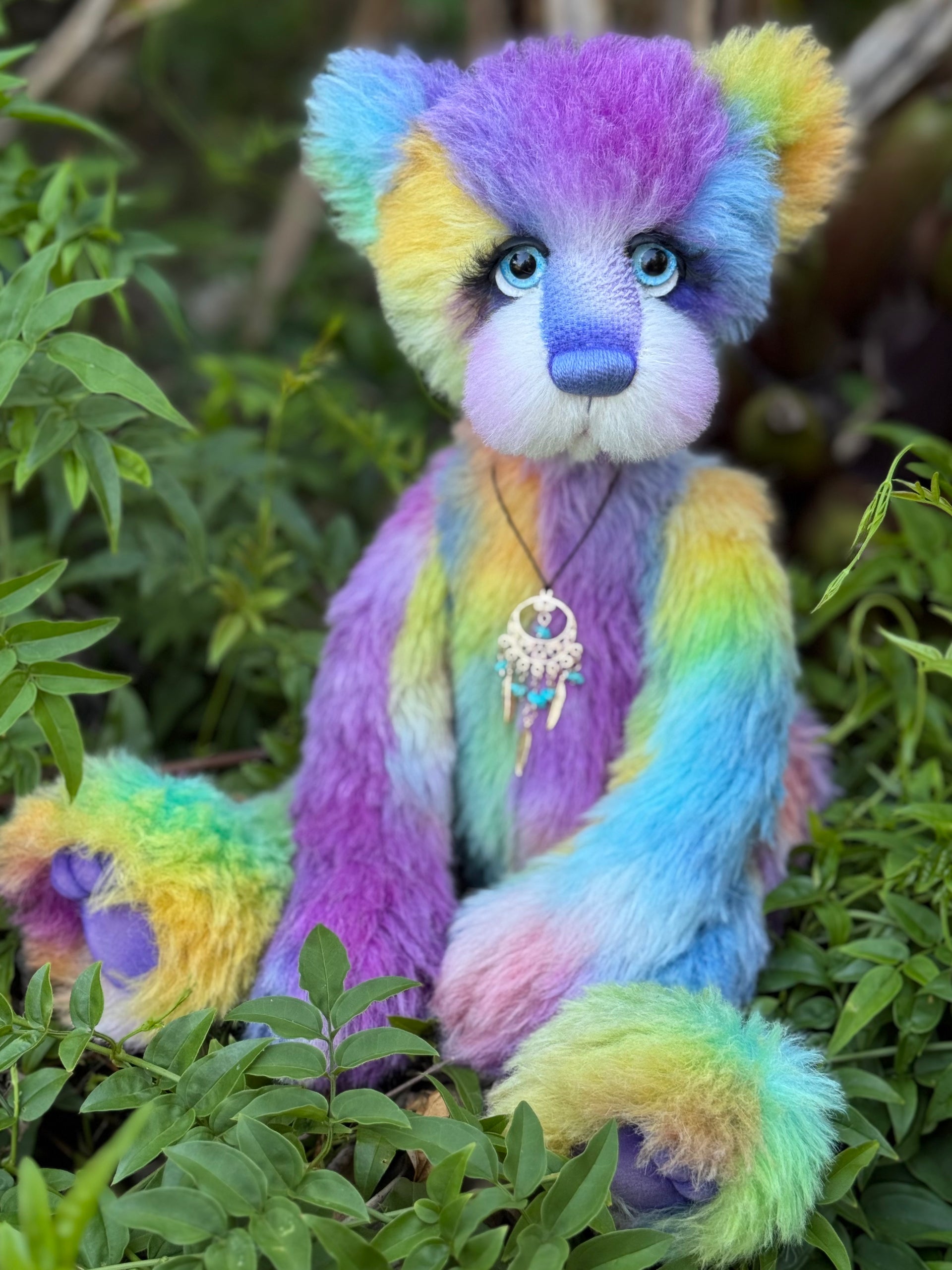 Miss Aurora Starburst - 18" hand dyed alpaca rainbow artist bear by Emmas Bears - OOAK