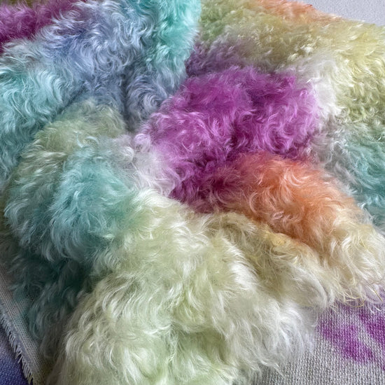 Curly Kid Mohair - Hand Dyed Pastel Rainbow Clouds - Fat 1/4m - FEB060
