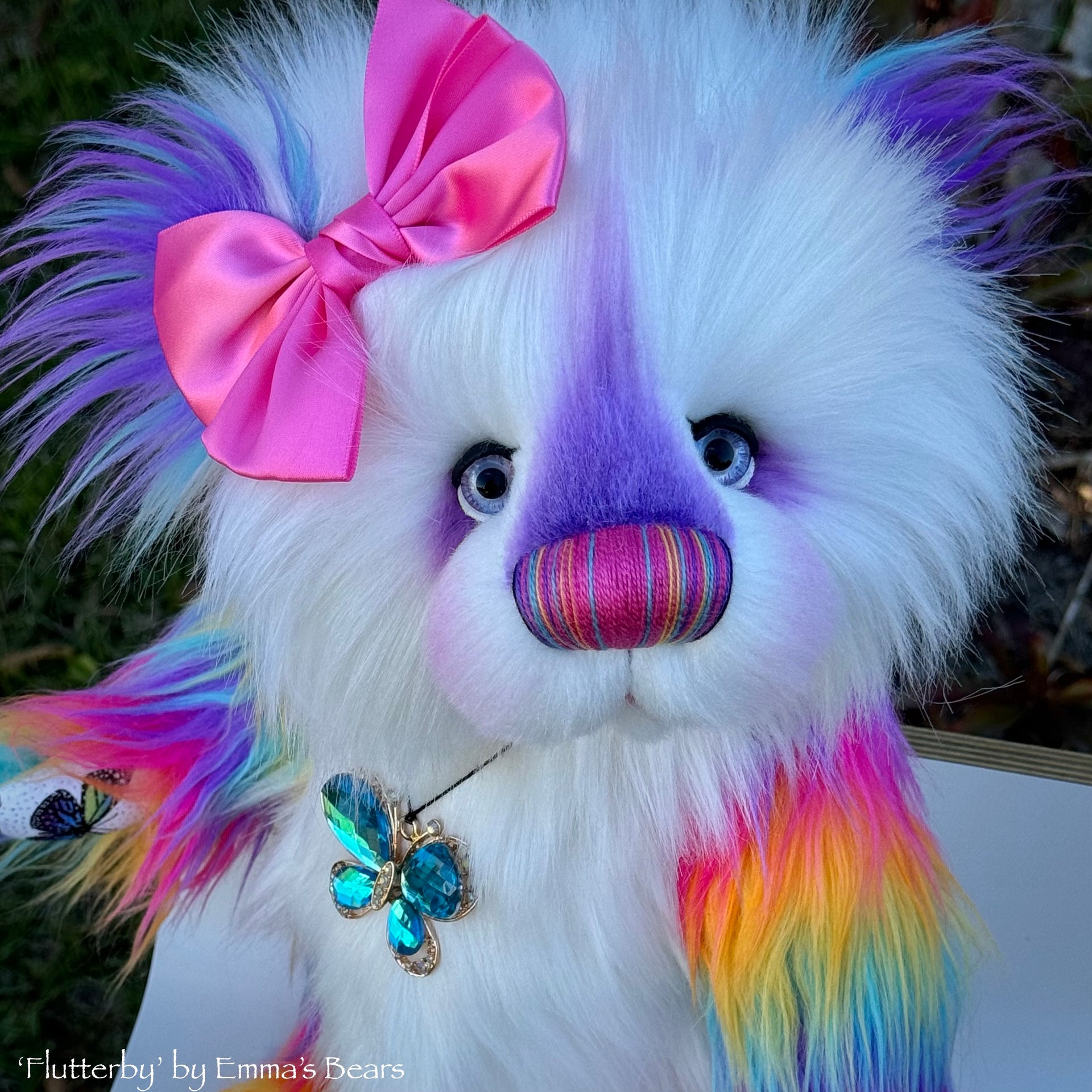 Flutterby - 15" Rainbow Faux Fur Artist Bear by Emmas Bears - OOAK