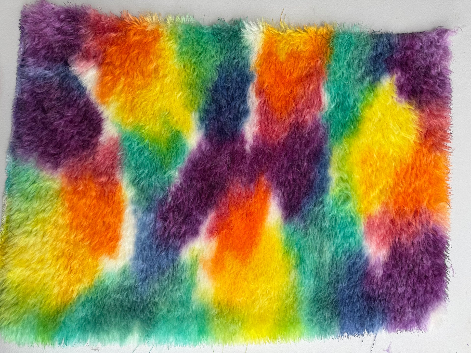 Long Alpaca - Hand Dyed Bright Rainbow Clouds - Fat 1/4m - FEB107