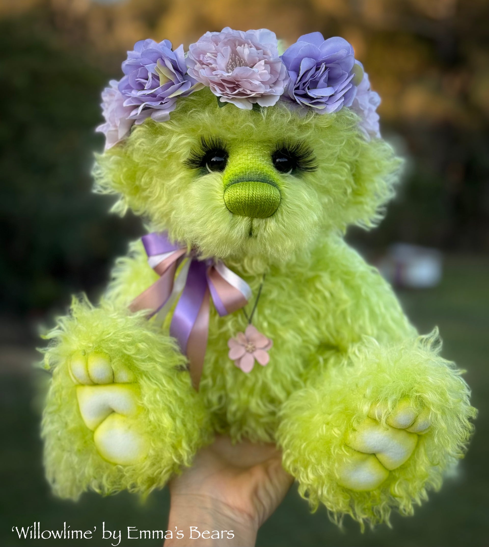 Willowlime - 16" Hand-Dyed Curlylocks Mohair Bear by Emma's Bears - OOAK