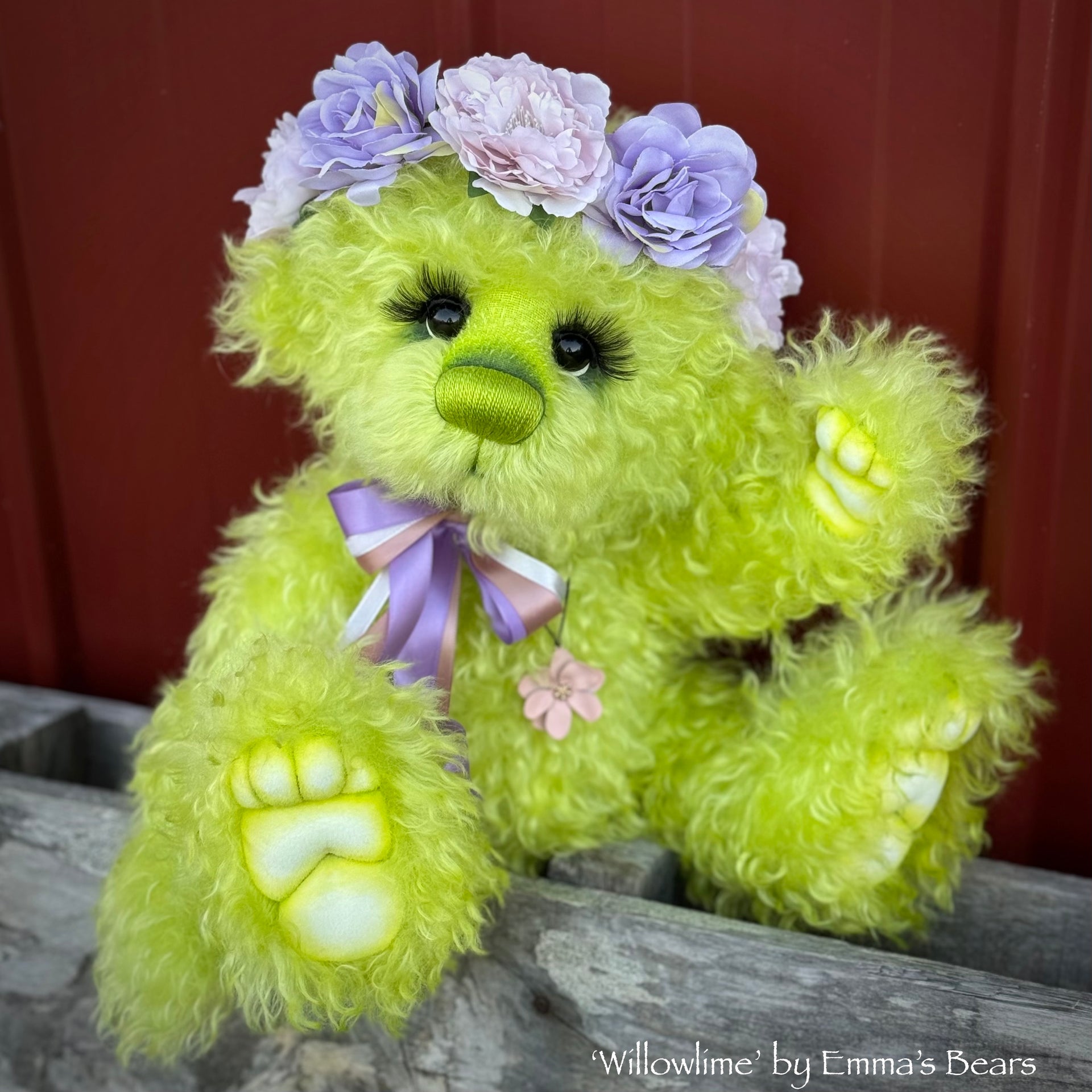 Willowlime - 16" Hand-Dyed Curlylocks Mohair Bear by Emma's Bears - OOAK