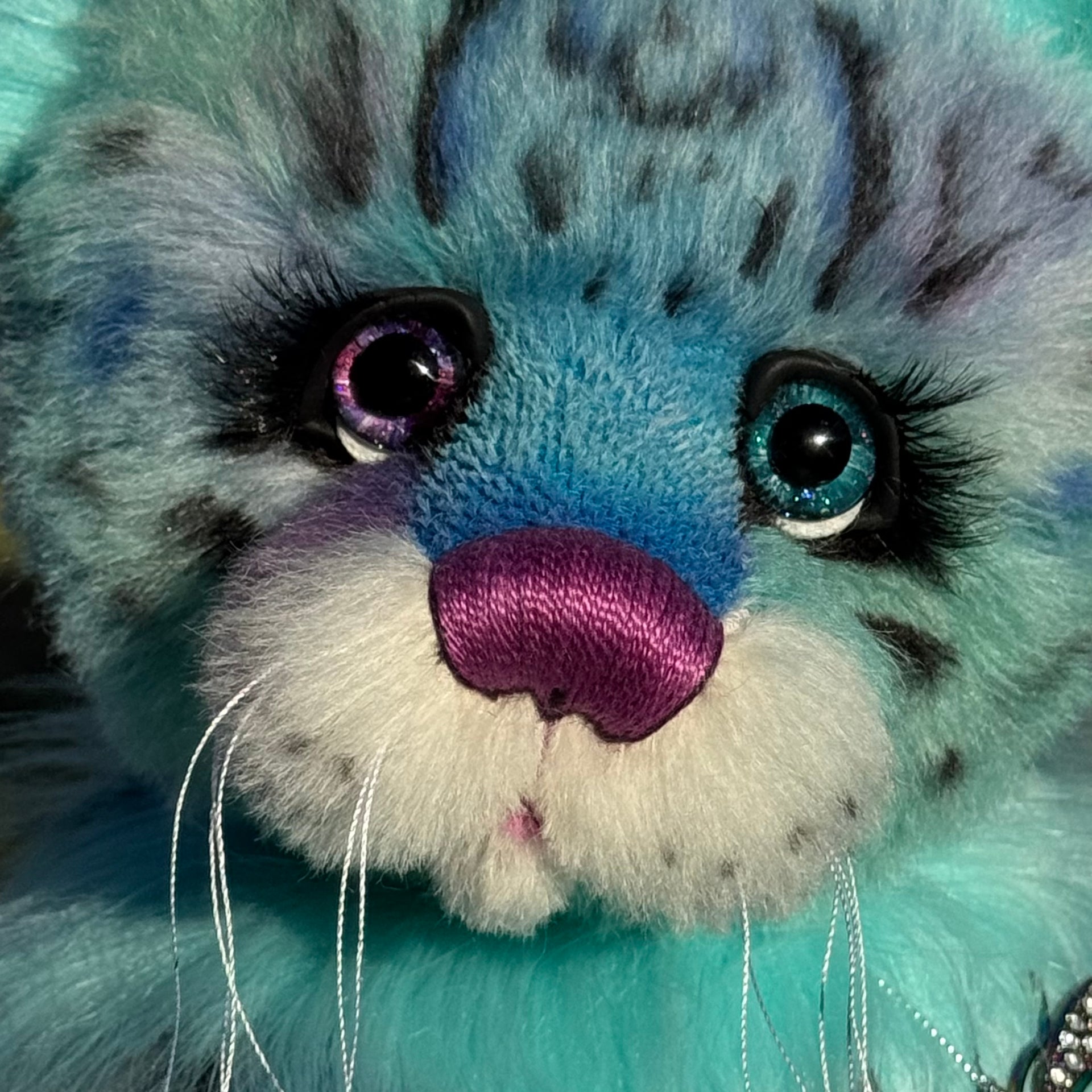 Aurora Papillon - 18" hand dyed alpaca and faux fur snow leopard fantasy bear by Emmas Bears - OOAK