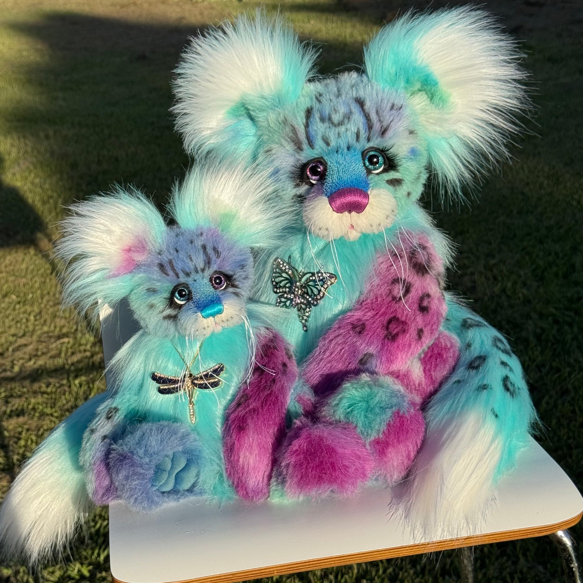 Aurora Papillon - 18" hand dyed alpaca and faux fur snow leopard fantasy bear by Emmas Bears - OOAK