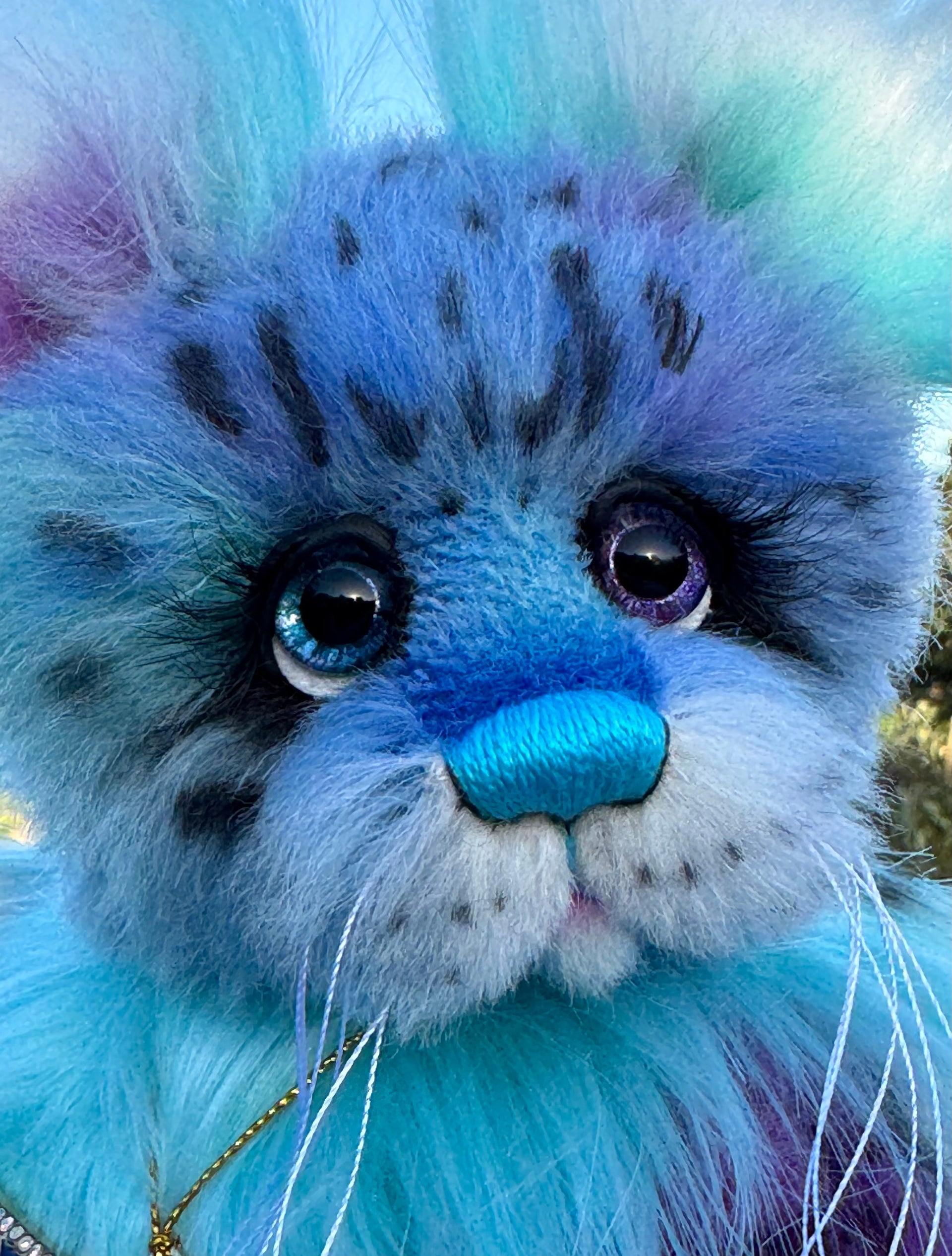 Luna Wisp - 12" hand dyed alpaca and faux fur winged snow leopard fantasy bear by Emmas Bears - OOAK