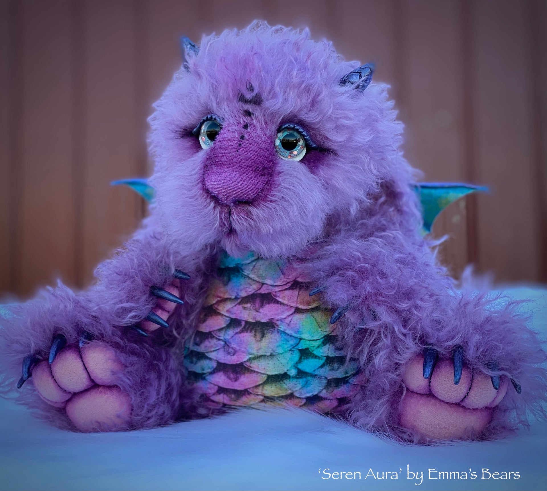 Seren Aura - 15" hand-dyed curlylocks mohair Artist Baby Dragon by Emmas Bears - OOAK