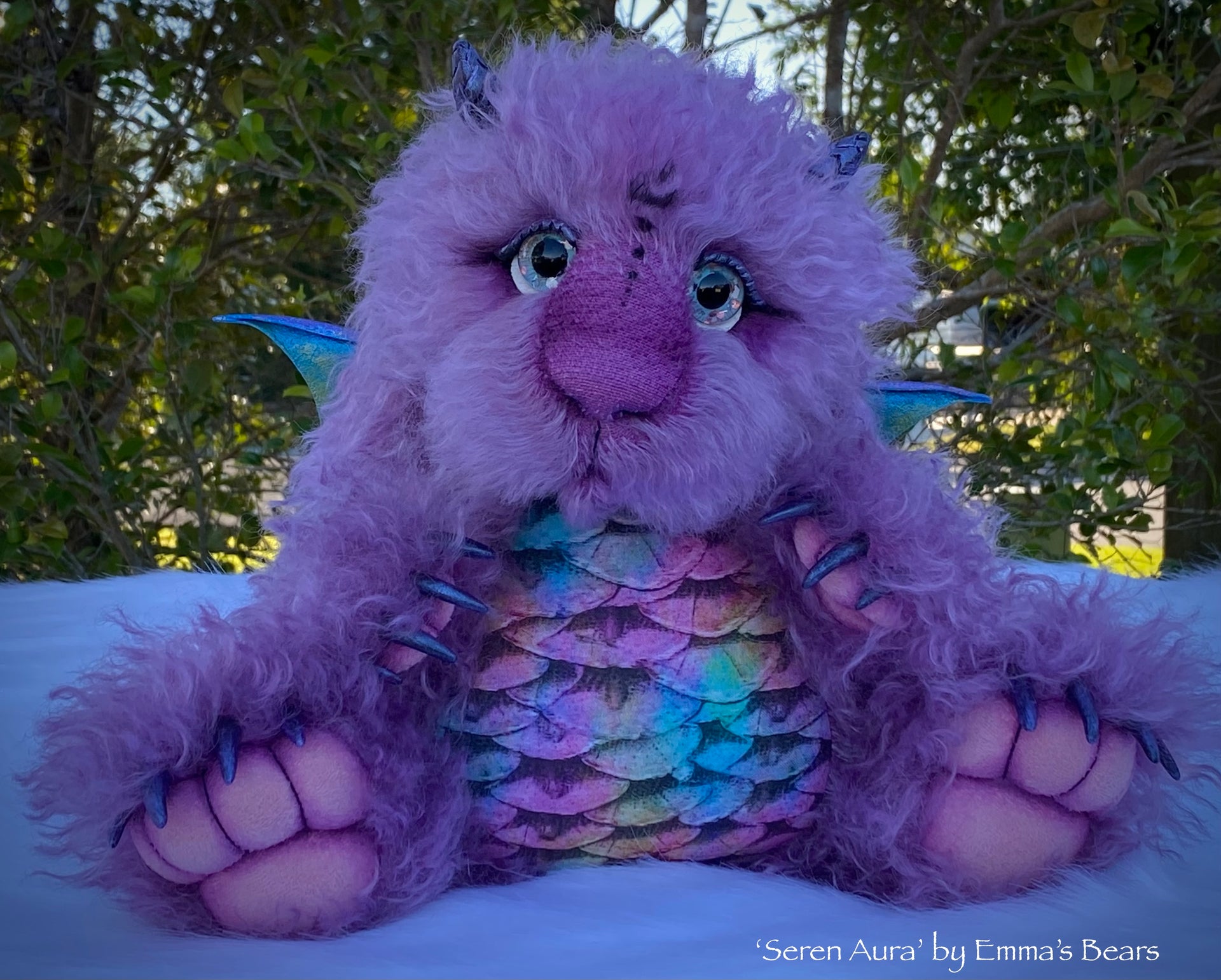 Seren Aura - 15" hand-dyed curlylocks mohair Artist Baby Dragon by Emmas Bears - OOAK