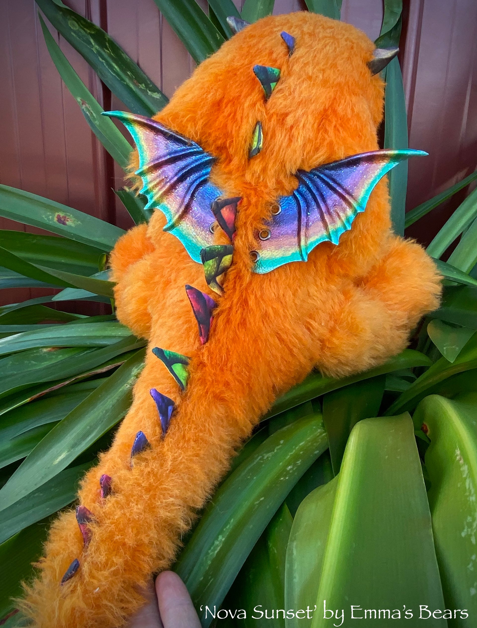 Nova Sunset - 15" hand-dyed alpaca Artist Baby Dragon by Emmas Bears - OOAK