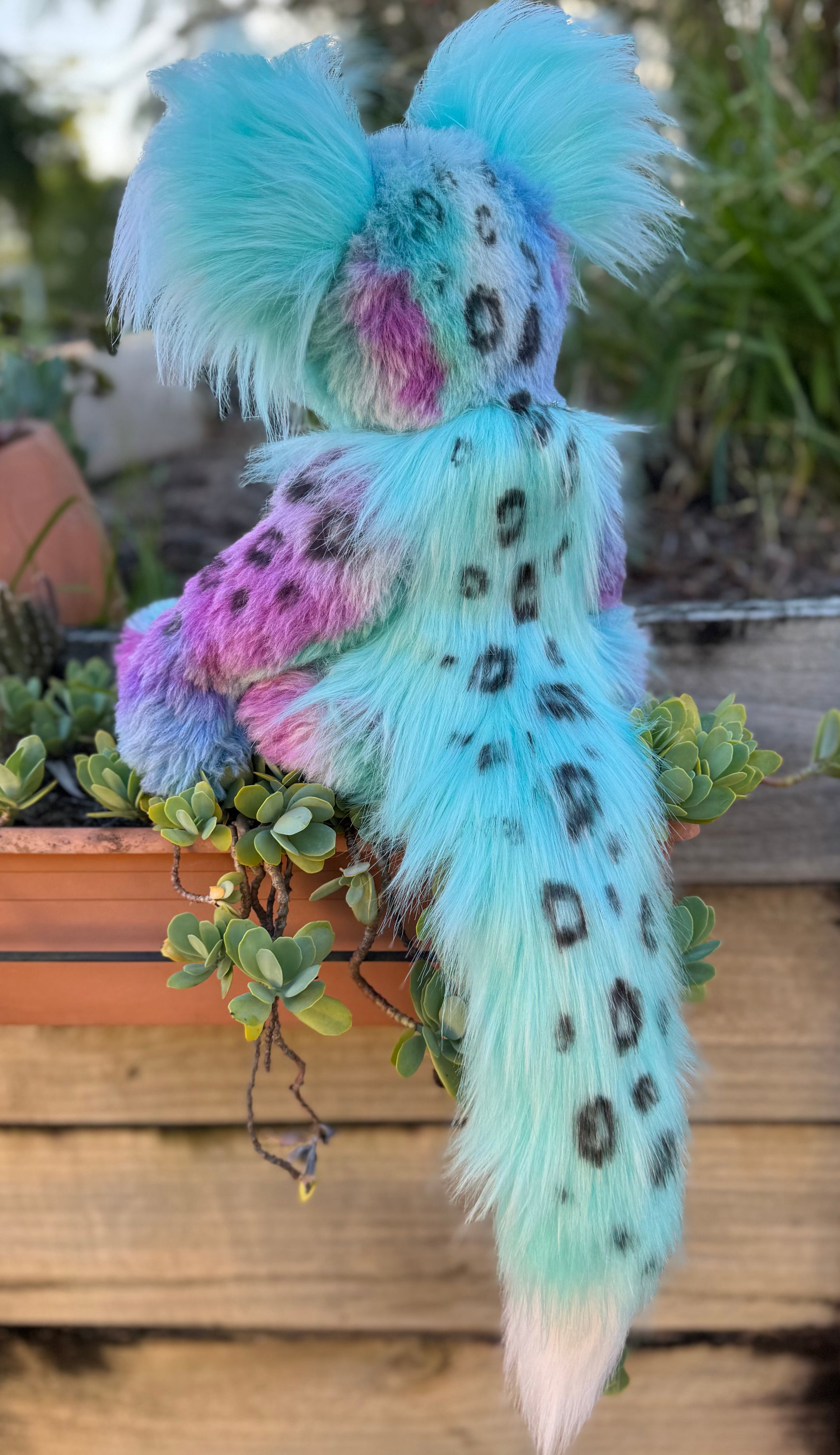 Aurora Papillon - 18" hand dyed alpaca and faux fur snow leopard fantasy bear by Emmas Bears - OOAK