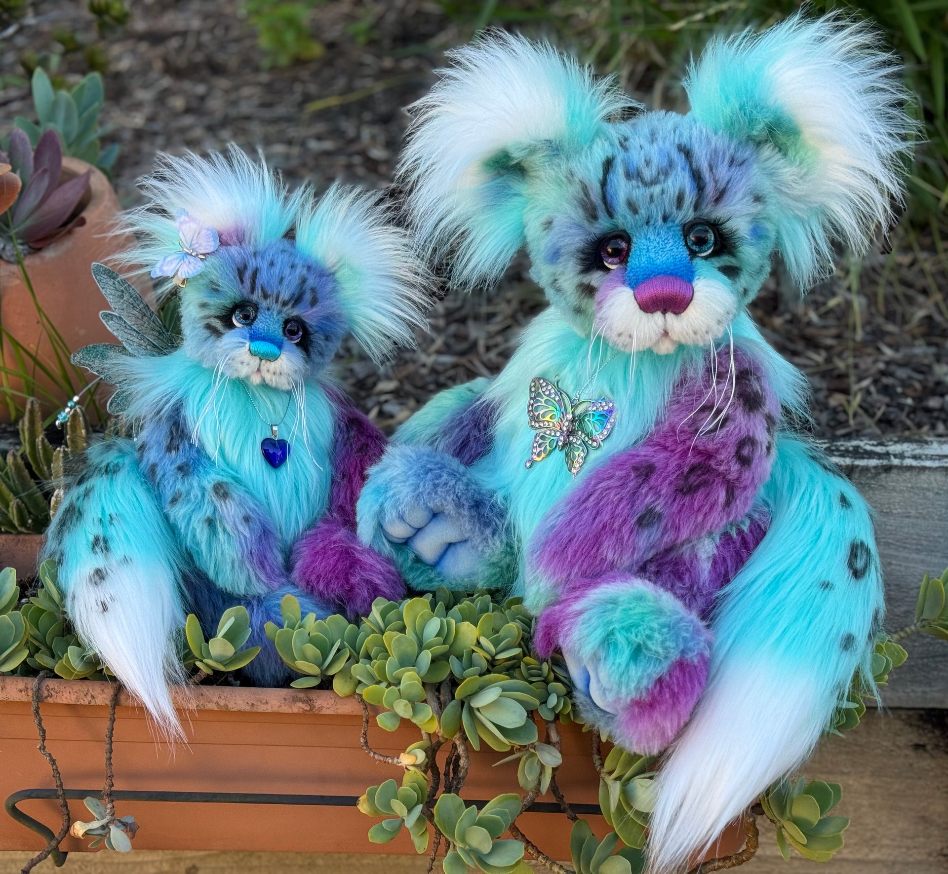 Aurora Papillon - 18" hand dyed alpaca and faux fur snow leopard fantasy bear by Emmas Bears - OOAK