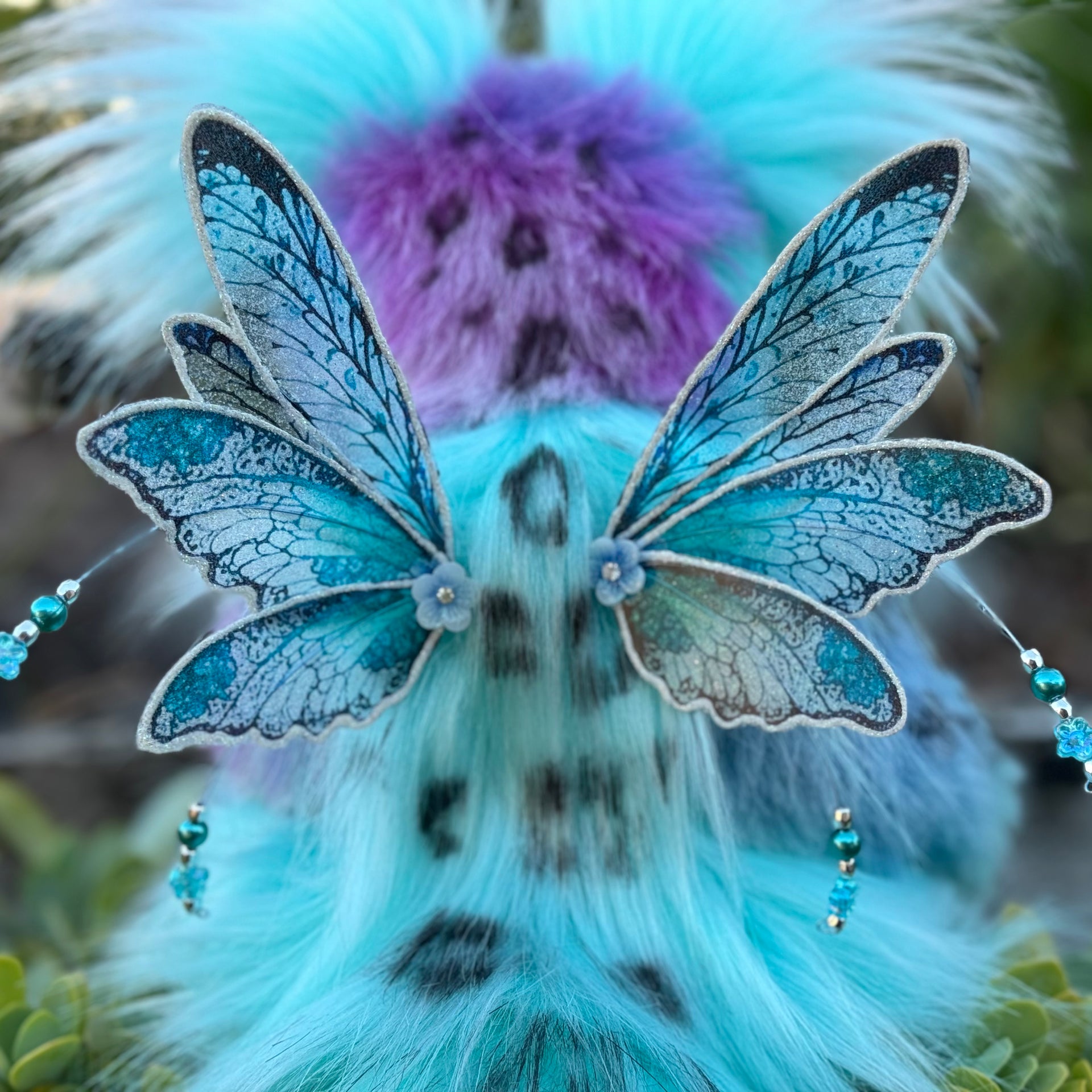 Luna Wisp - 12" hand dyed alpaca and faux fur winged snow leopard fantasy bear by Emmas Bears - OOAK