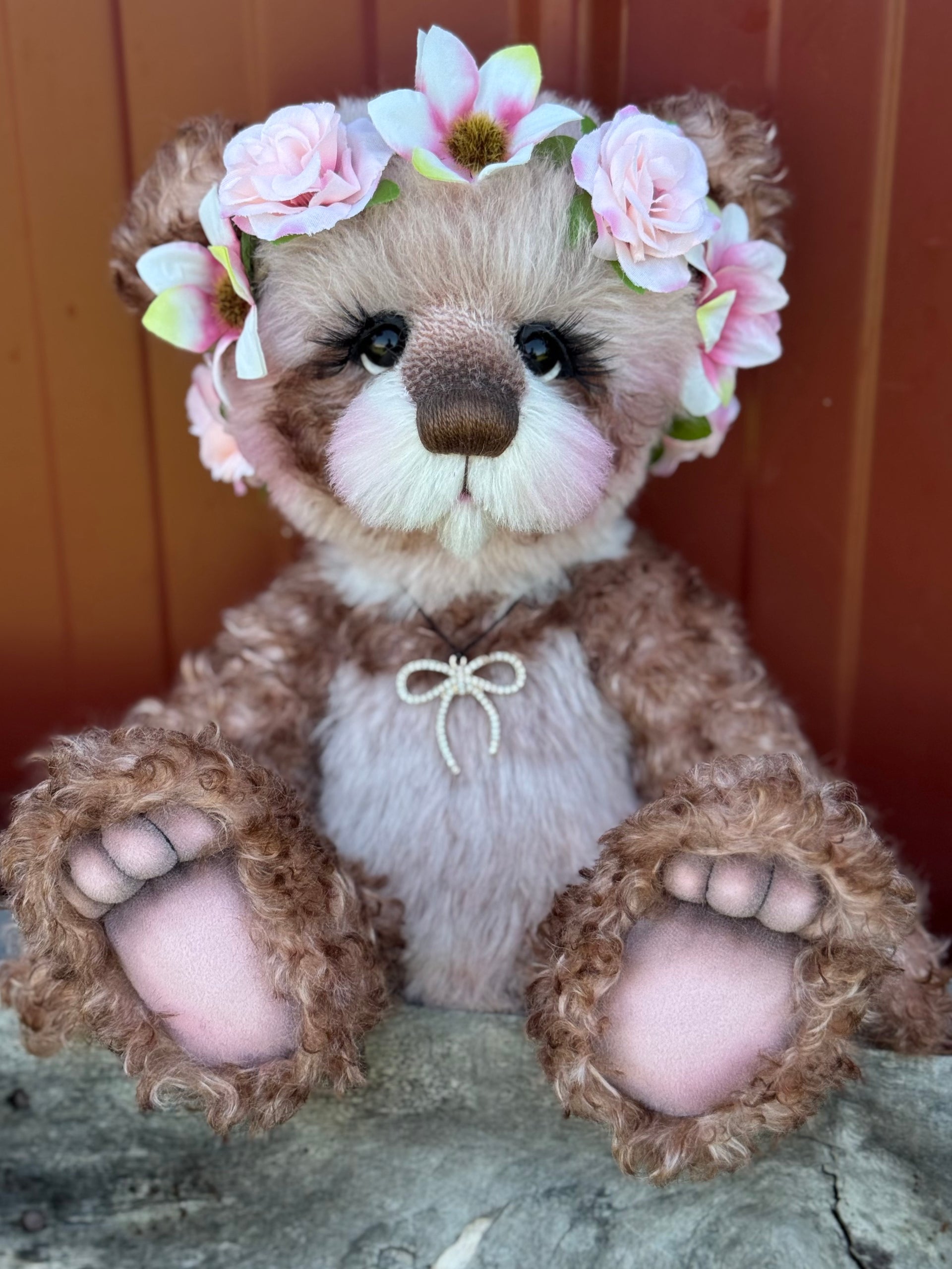 Daisy-Grace - 14" Hand-dyed alpaca and curly kid mohair Artist Bear by Emma's Bears - OOAK