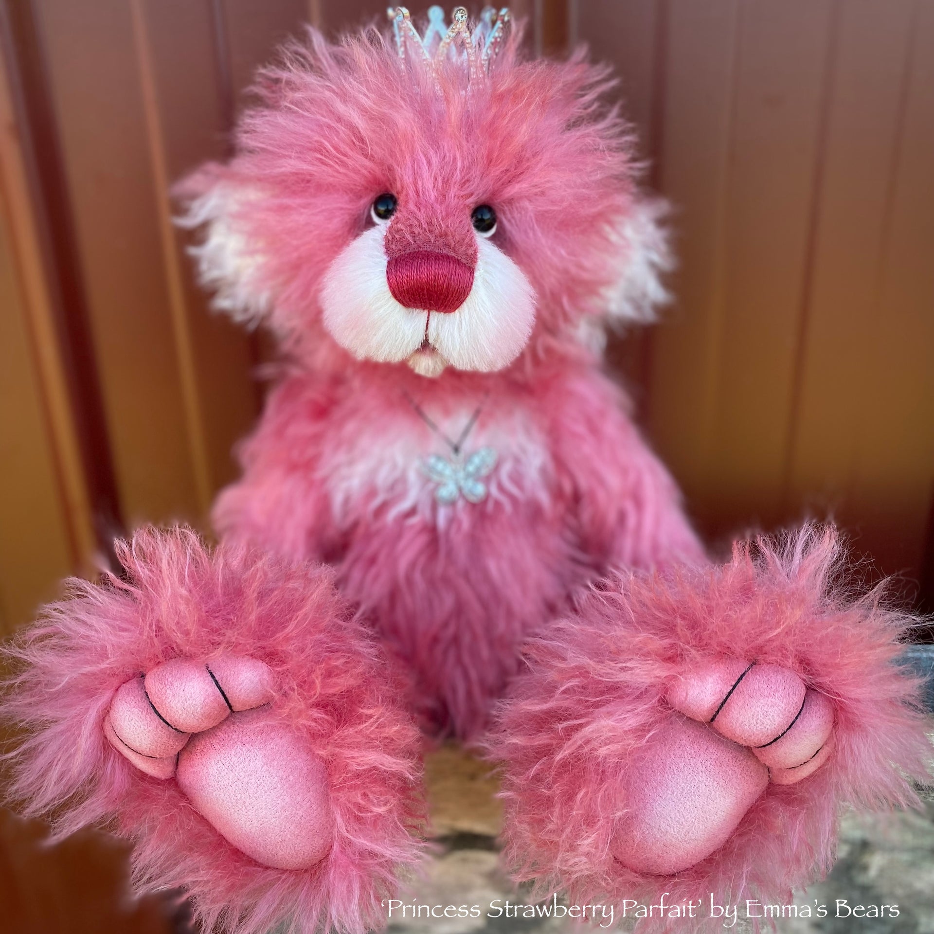 Princess Strawberry Parfait - 15" hand dyed mohair Artist Bear by Emma's Bears - OOAK