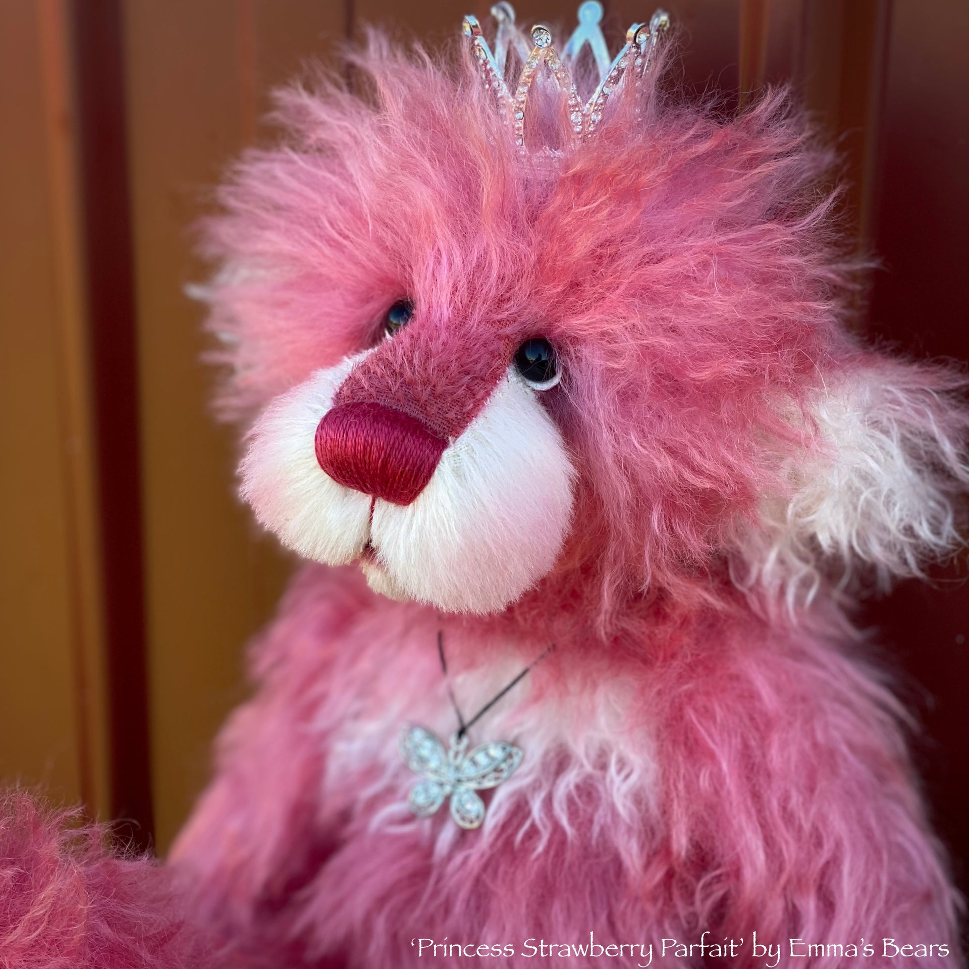 Princess Strawberry Parfait - 15" hand dyed mohair Artist Bear by Emma's Bears - OOAK