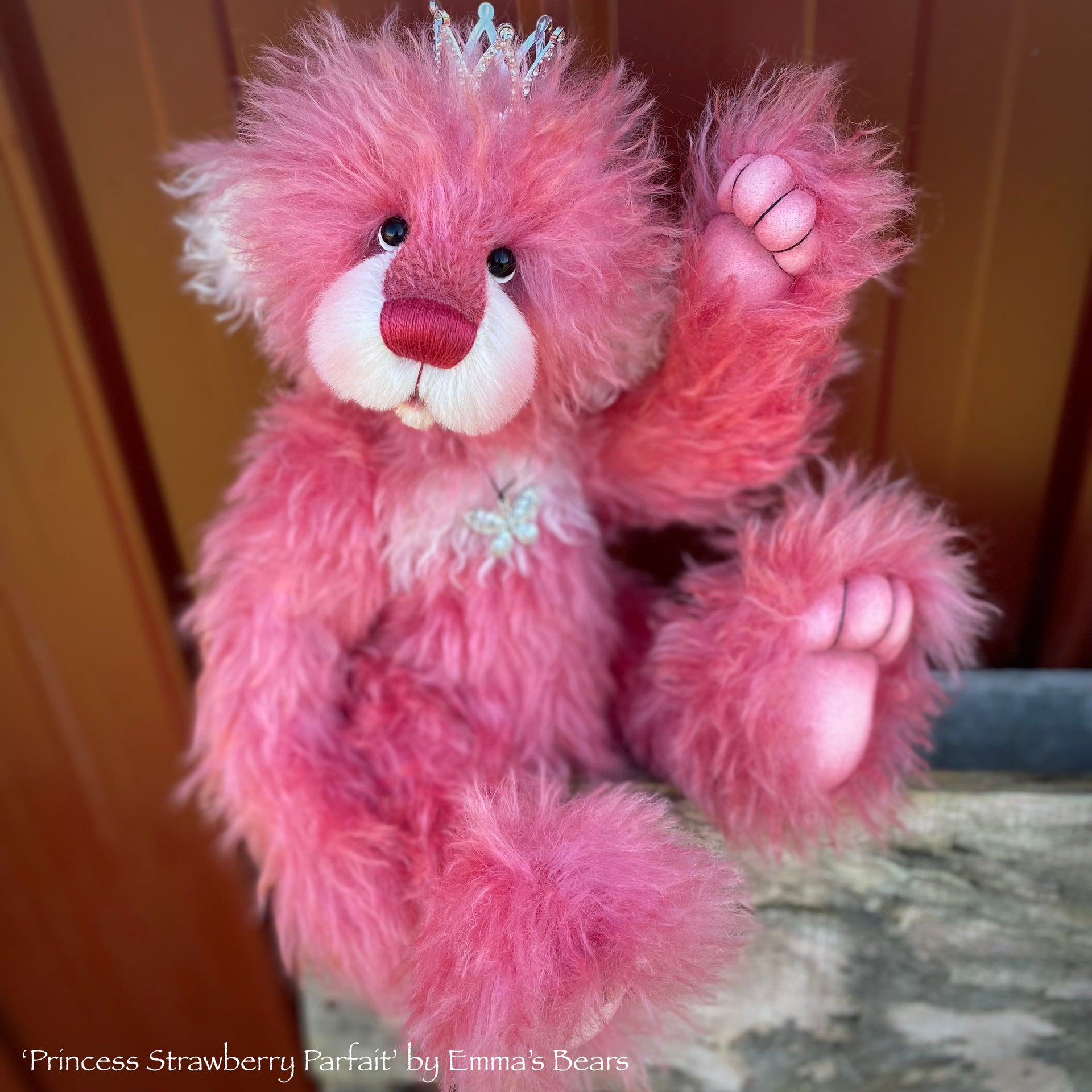 Princess Strawberry Parfait - 15" hand dyed mohair Artist Bear by Emma's Bears - OOAK