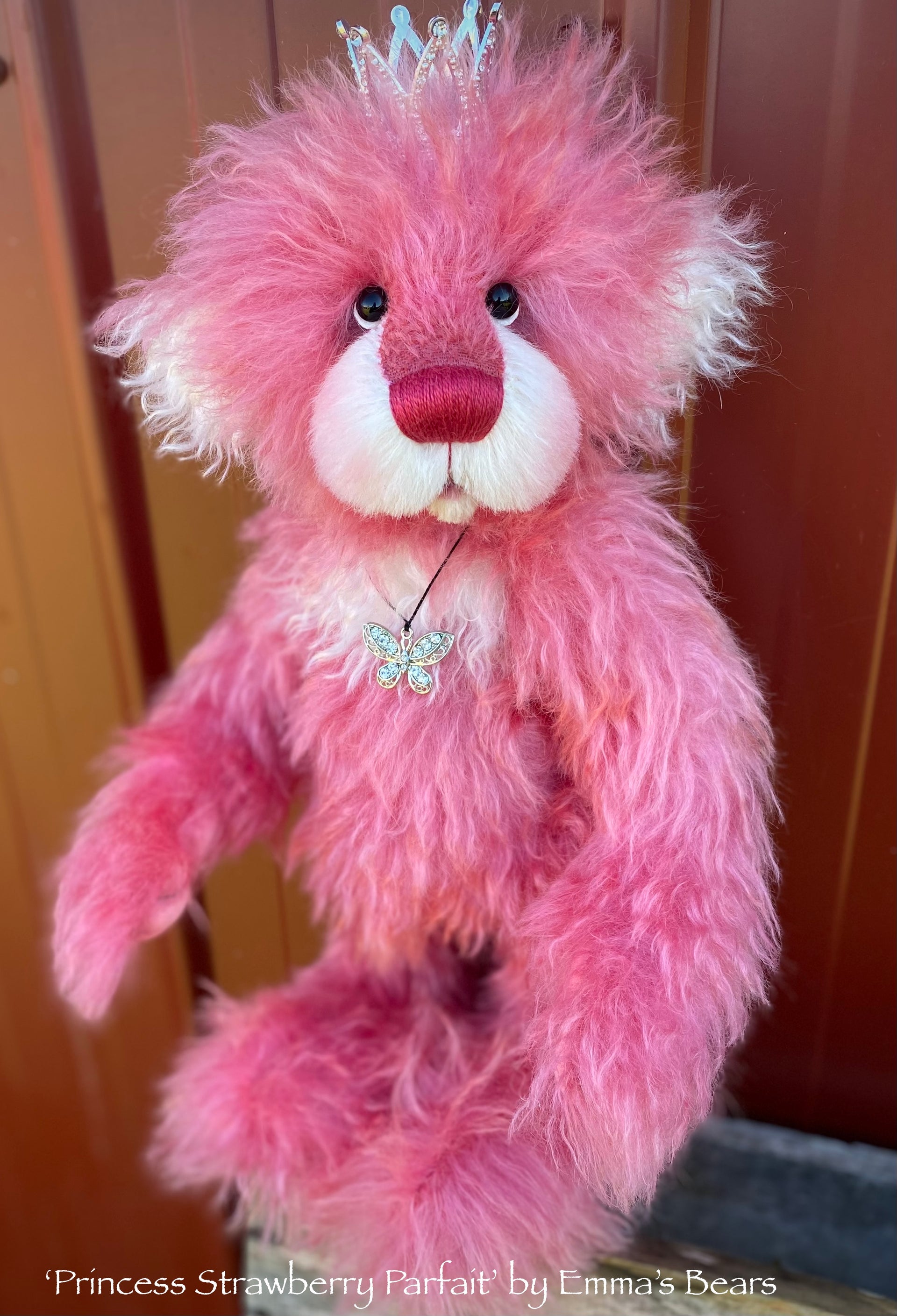 Princess Strawberry Parfait - 15" hand dyed mohair Artist Bear by Emma's Bears - OOAK