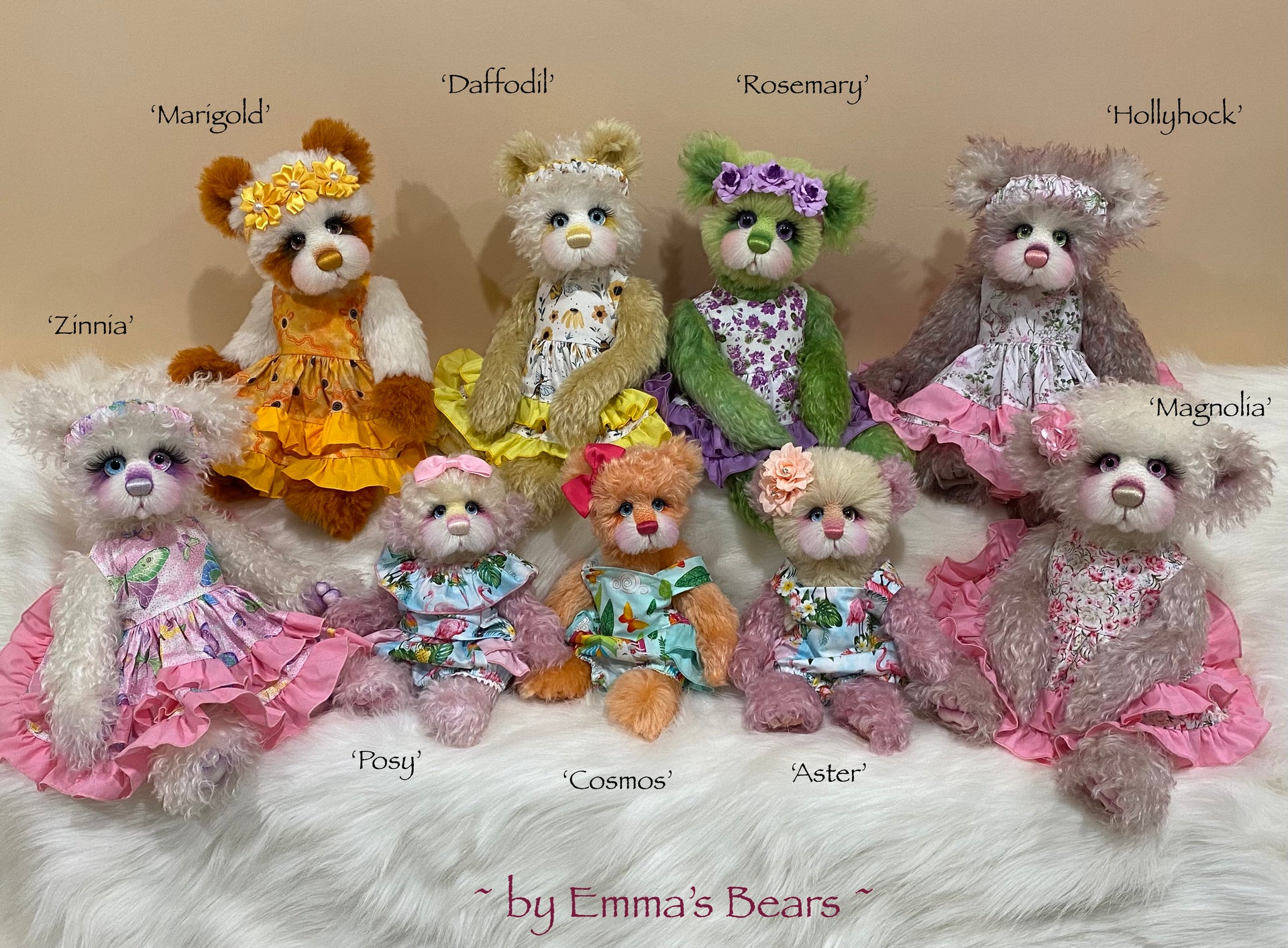 Zinnia - 16" White Curlylocks and Alpaca artist bear by Emma's Bears - OOAK