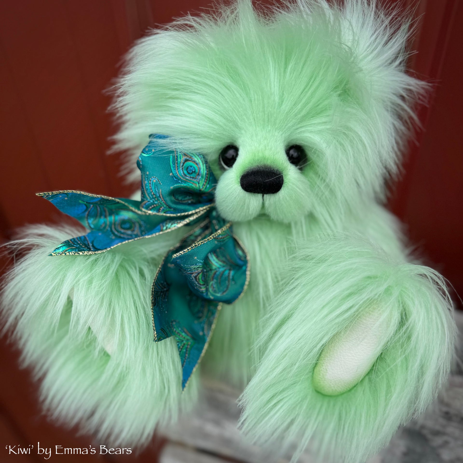 Kiwi - 13.5" Green Faux Fur Artist Bear by Emma's Bears - OOAK