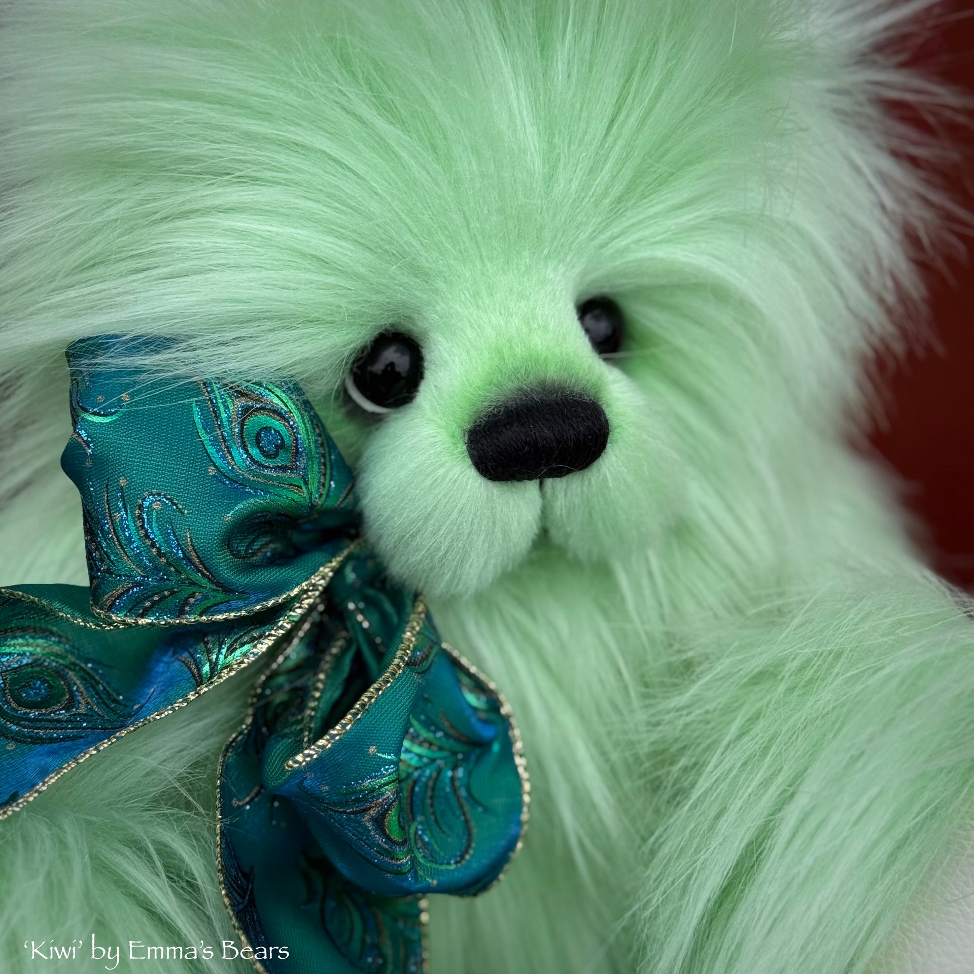 Kiwi - 13.5" Green Faux Fur Artist Bear by Emma's Bears - OOAK