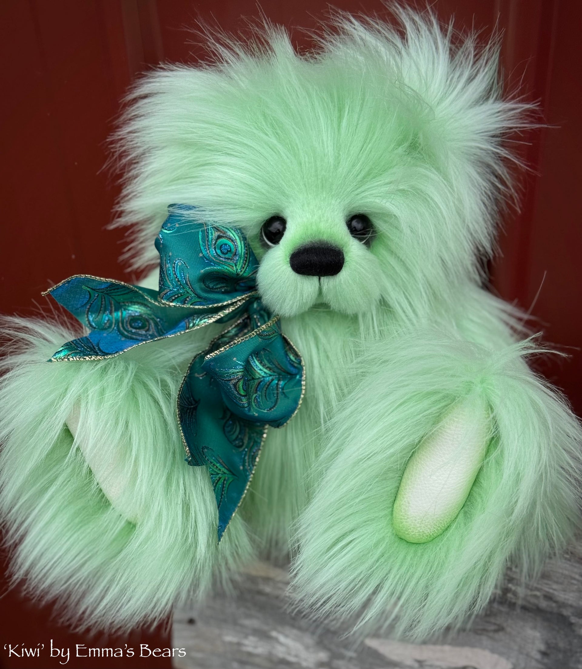 Kiwi - 13.5" Green Faux Fur Artist Bear by Emma's Bears - OOAK